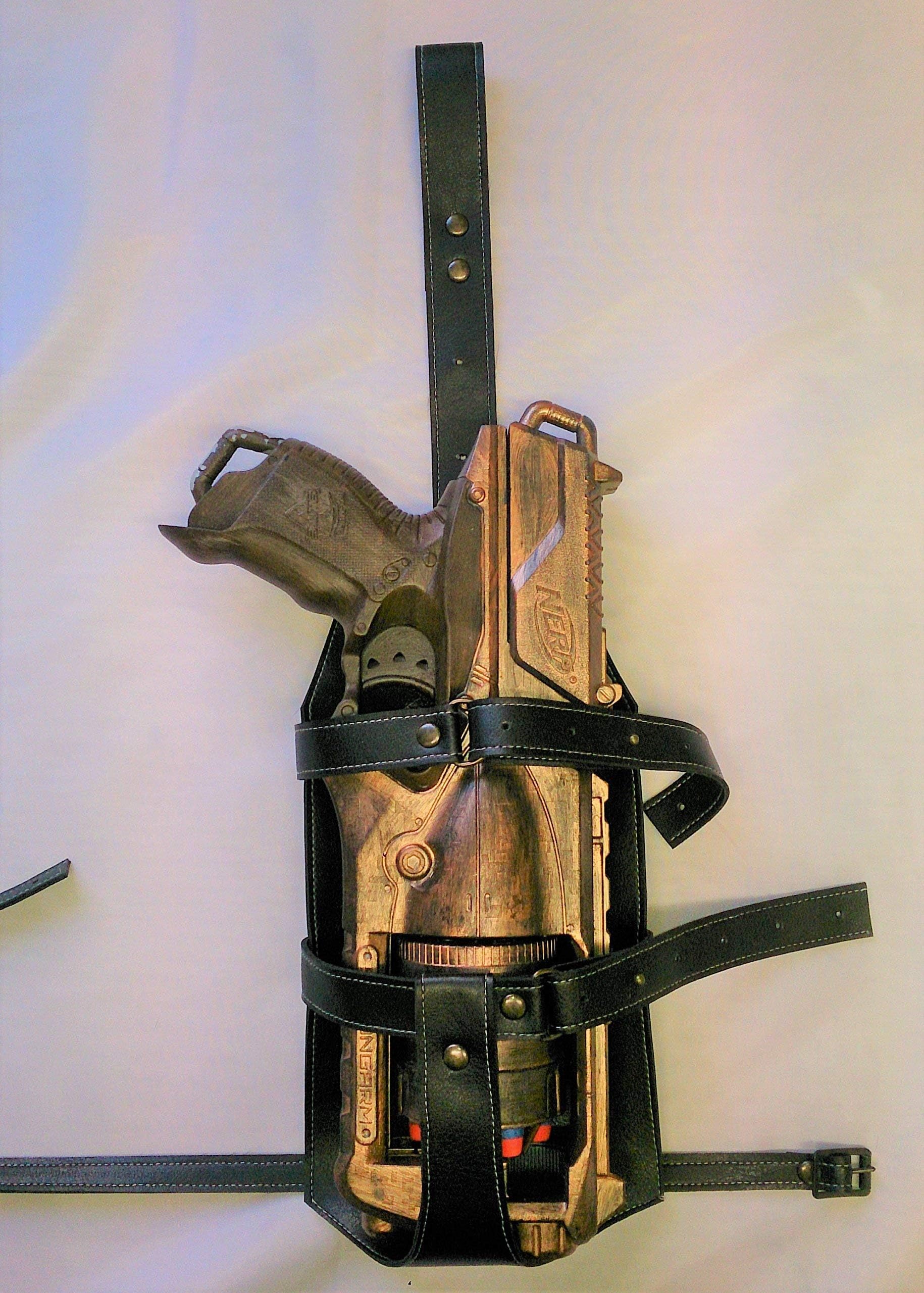 Adjustable Steampunk Faux Leather Skeleton Holster Fits Nerf Guns & Blasters