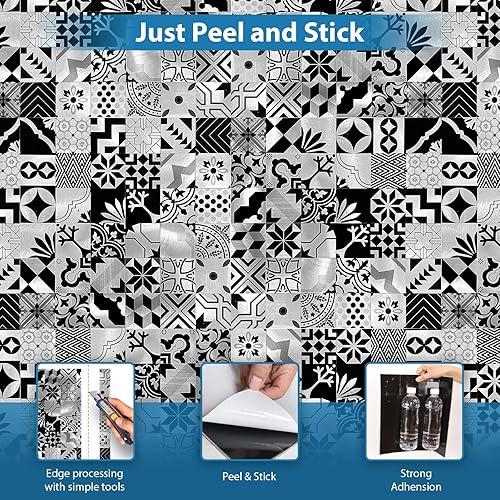 Miniatura 7 de Azulejo protector contra salpicaduras para cocina, azulejos de pared de baño de metal cepillado para despegar y pegar, salpicaduras traseras