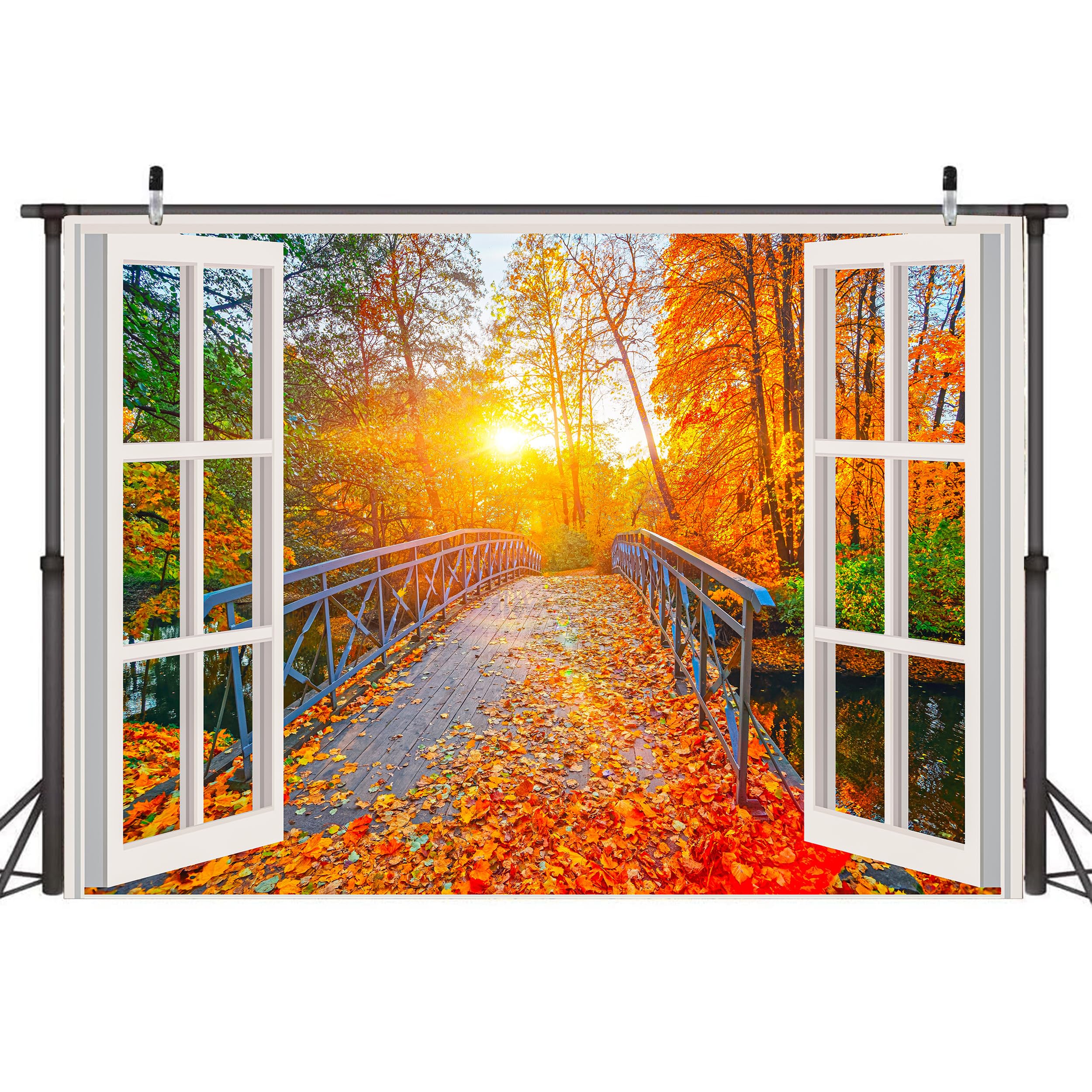 Atlastrip 7x5 ft Fall Backdrop Large Autumn Window View Background Fall Forest Photography Background Thanksgiving Friendsgiving Party Seasonal