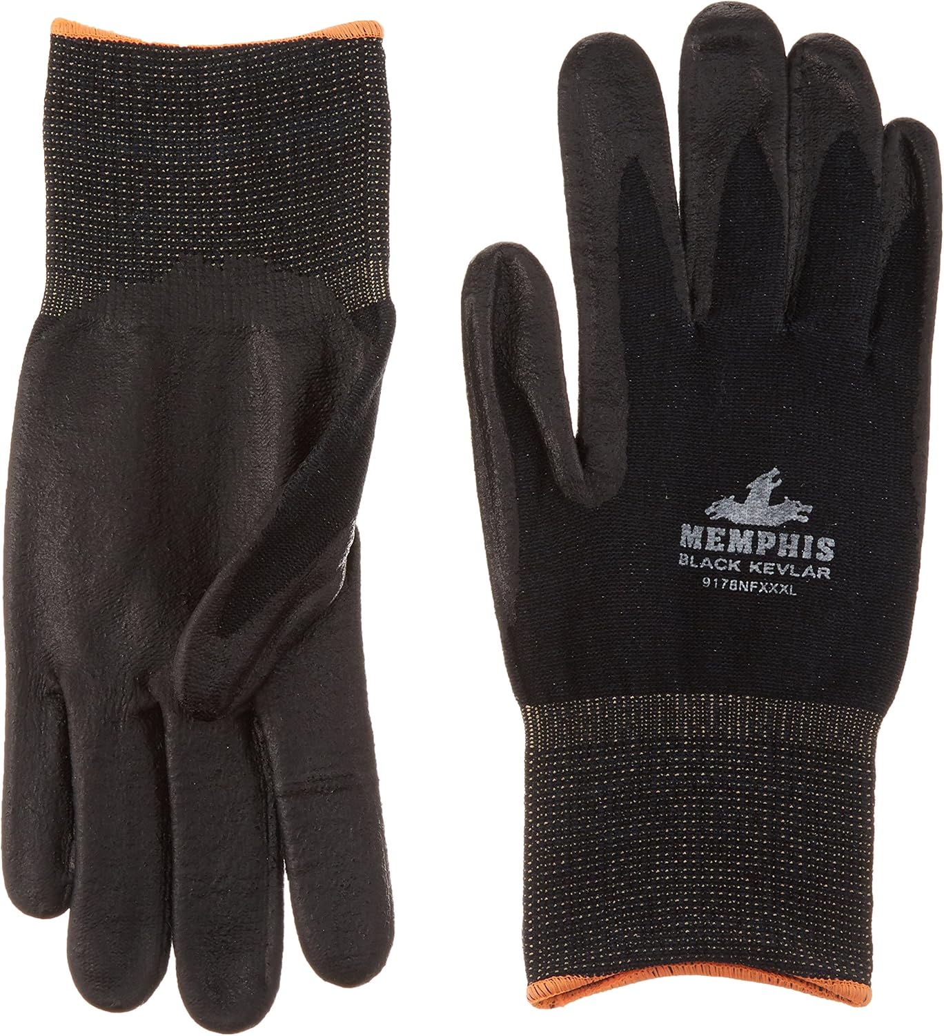 MCR Safety 9178NFXS 13 Gauge Kevlar/Synthetic Fiber Memphis Black Kevlar Gloves with Nitrile Foam palm/Fingers, X-Small, 1-Pair