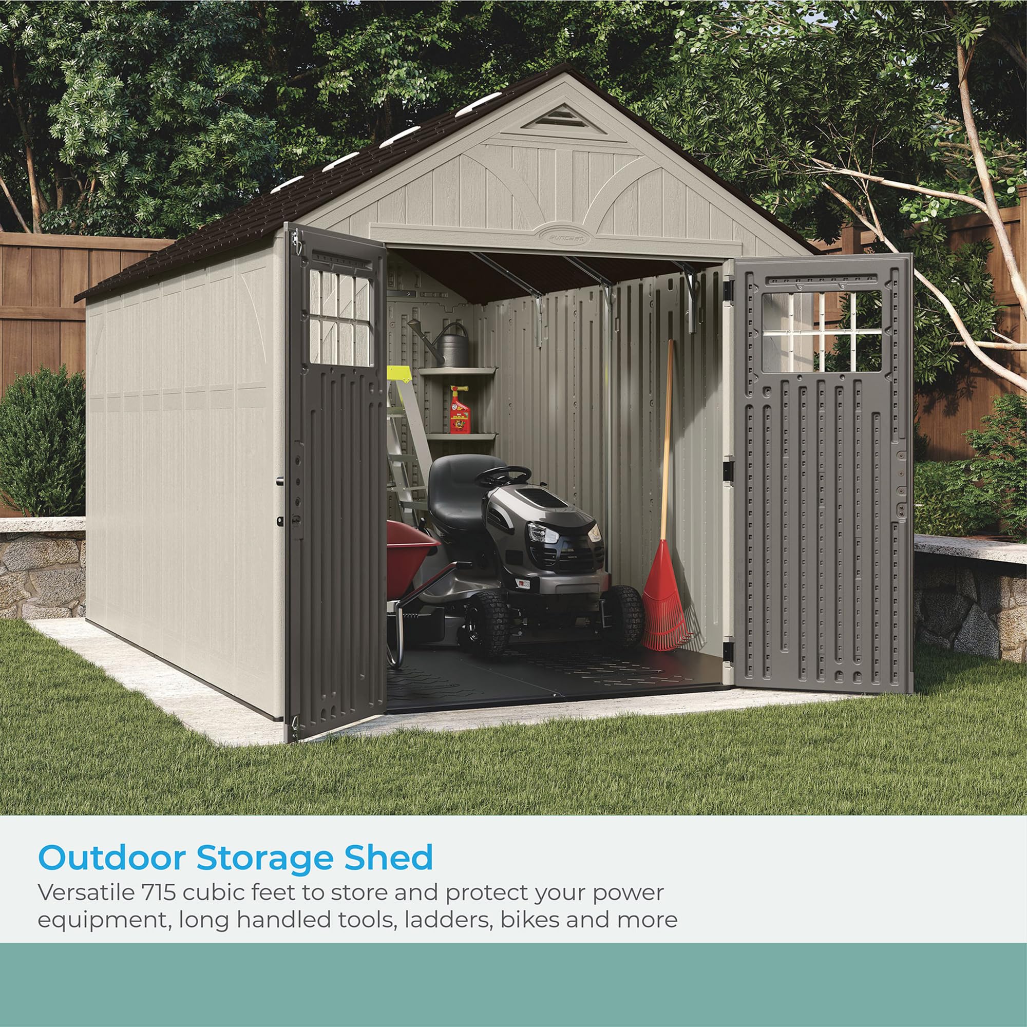 Suncast 8' x 13' Heavy-Duty Resin Tremont Storage Shed, Sand, Made in The USA - Image 4
