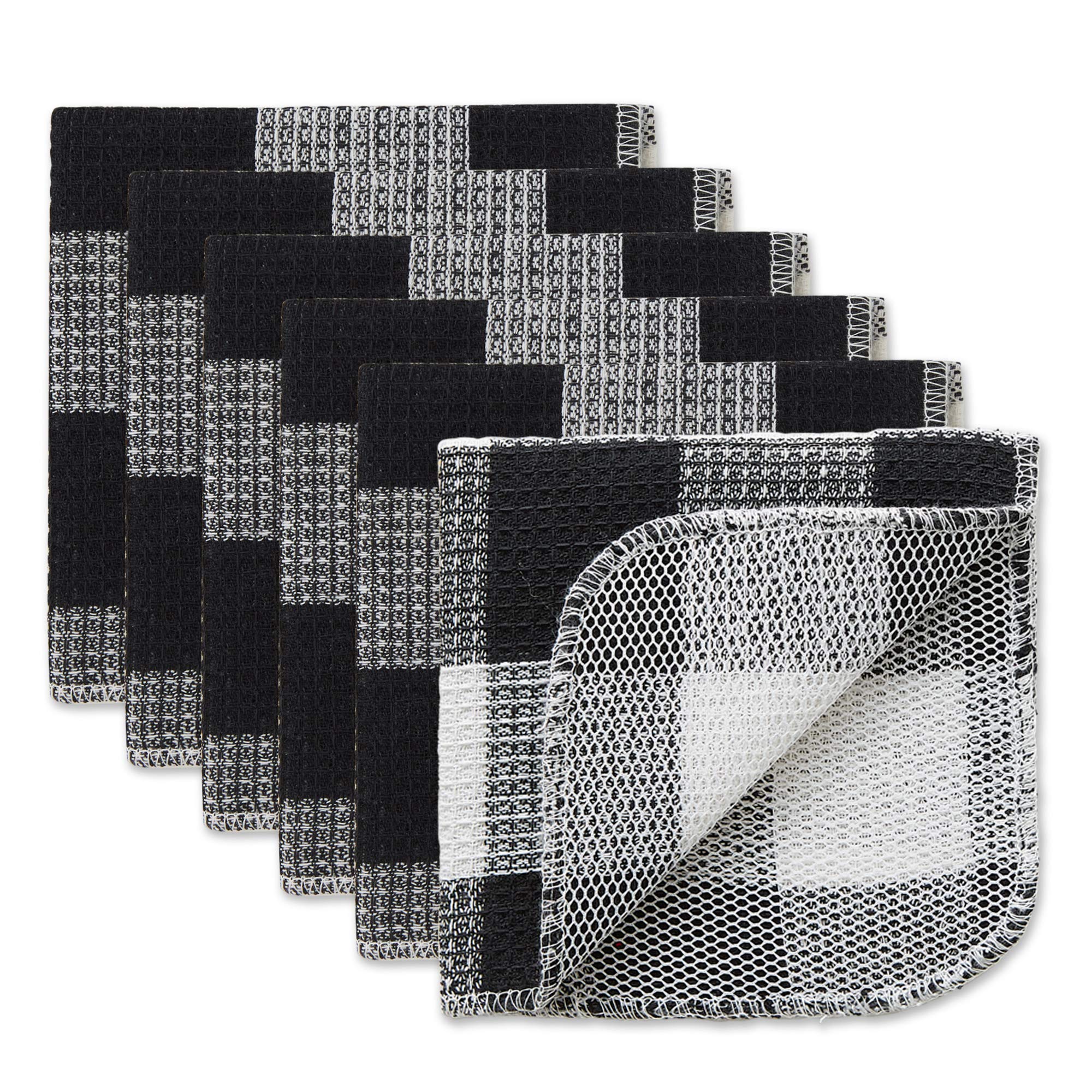 DII Scrubber Dishcloths Collection Windowpane Dishrag Set, 12x12, Black Buffalo Check, 6 Piece