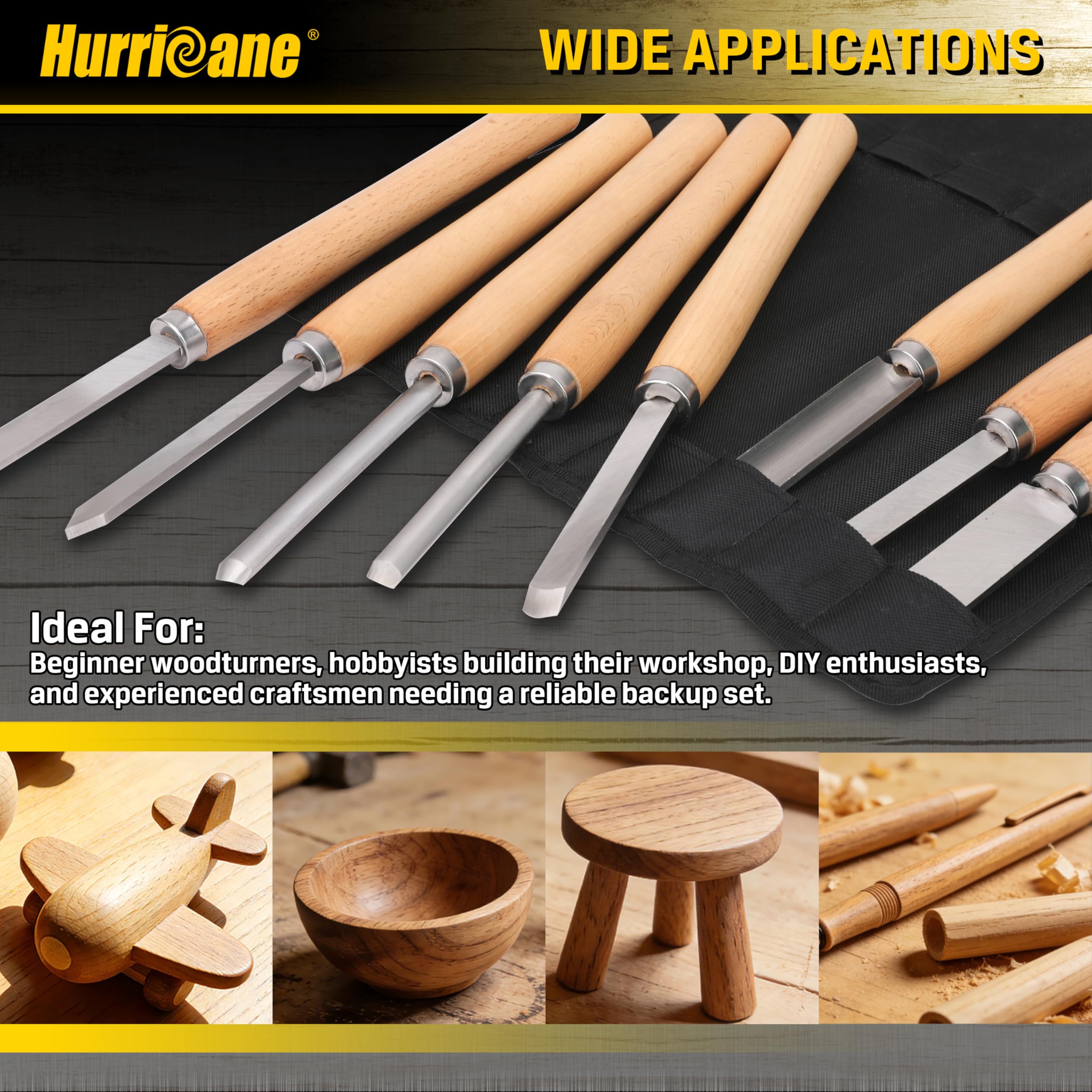 Hurricane 8pc Wood Lathe Turning Tool Set -2