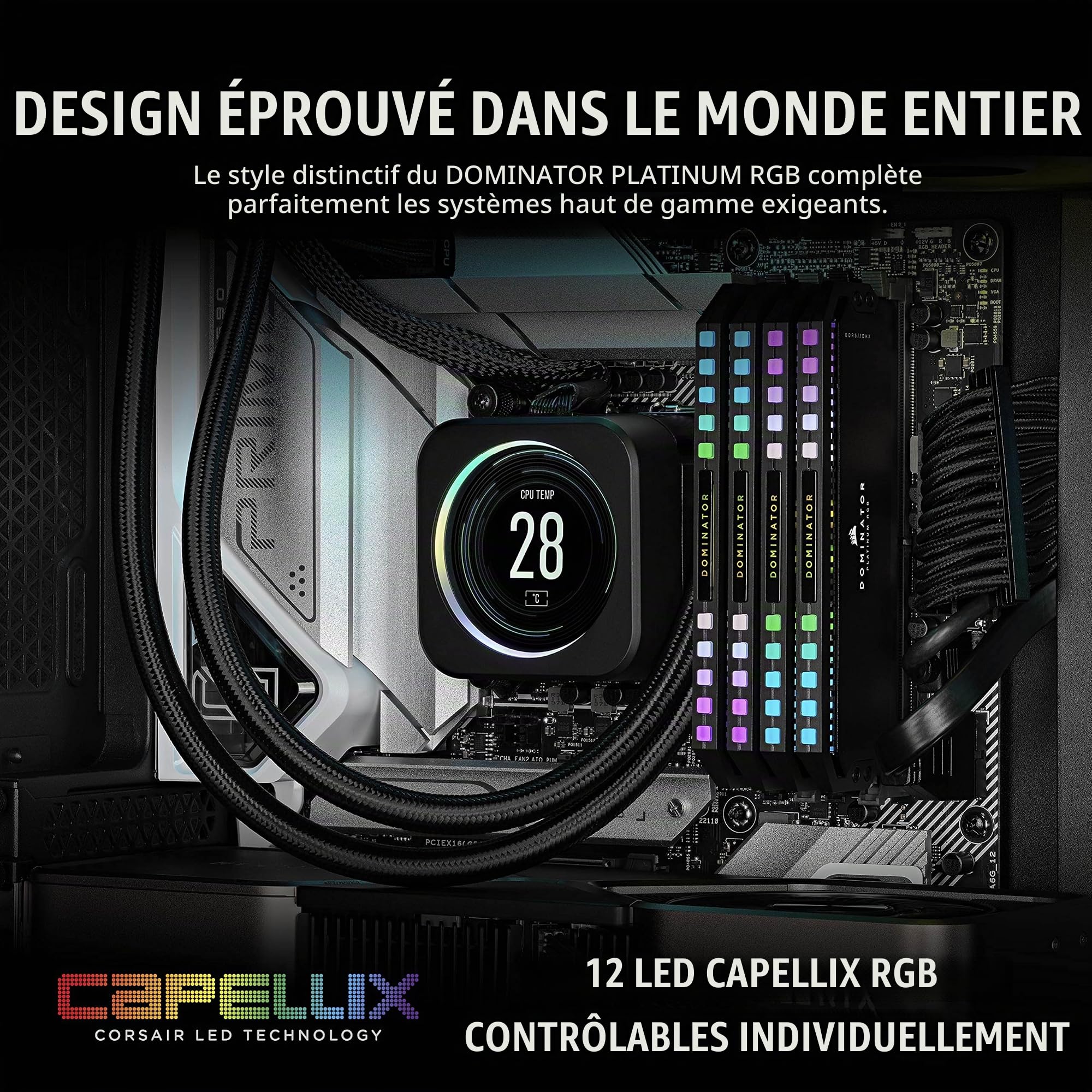 CORSAIR Dominator Platinum RGB DDR5 RAM 64Go (2x32Go) Jusqu'à 6000MHz CL30 Intel XMP 3.0 Mémoire pour Ordinateur de Bureau - Noir (CMT64GX5M2B6000C30)