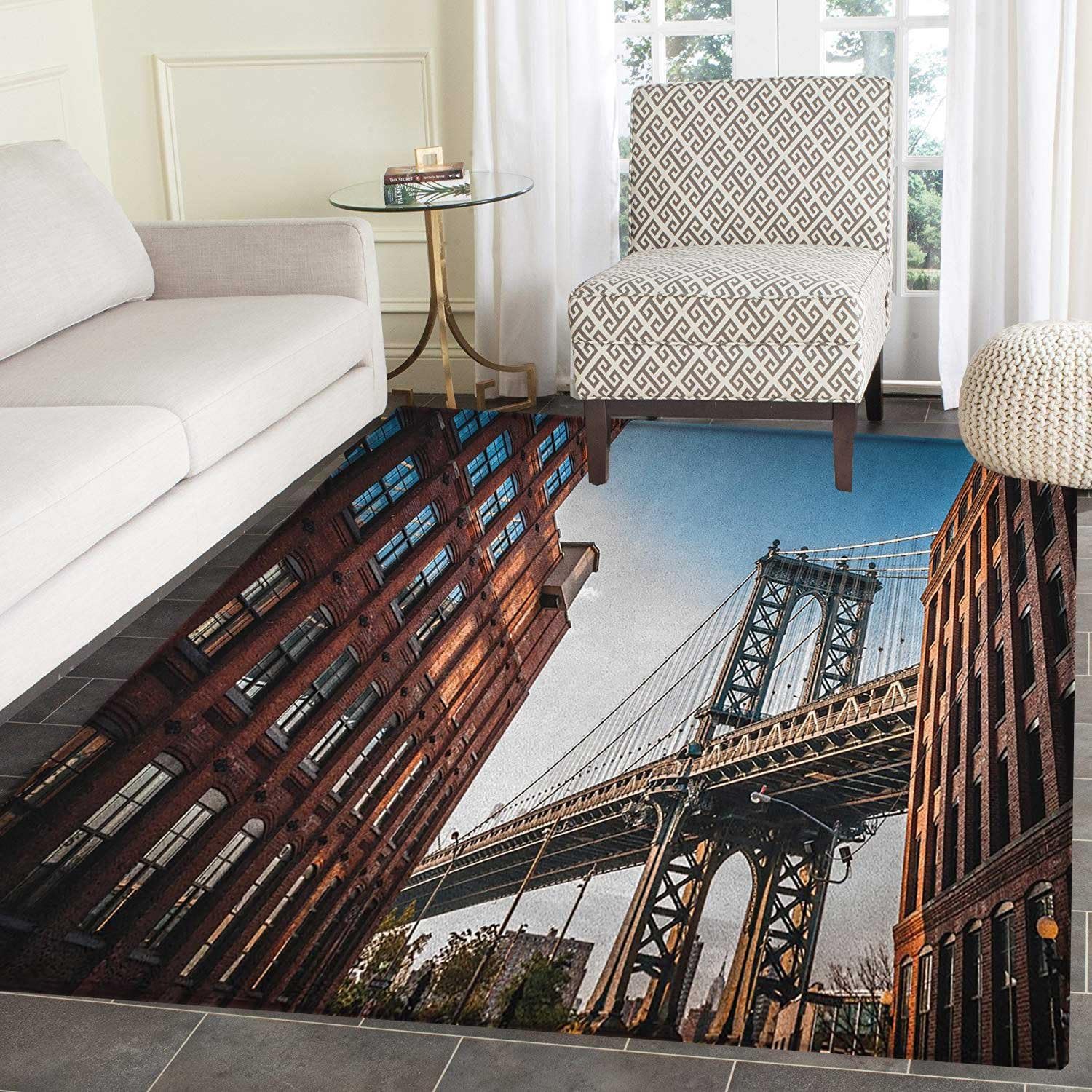 New York Print Area rug Manhattan Bridge Seen from Narrow