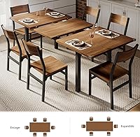 Vista 3 de iPormis Juego de mesa de comedor de 7 piezas con 6 sillas, mesa de cocina extensible de 63 pulgadas y sillas para 4-6, mesa de comedor con marco