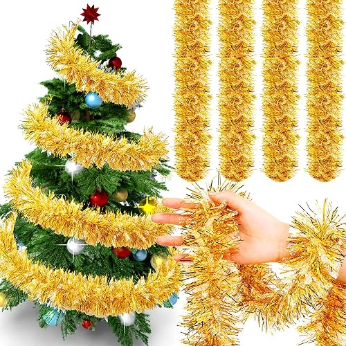 Dilunave Guirnalda de oropel de Navidad de 40 pies de papel de aluminio metálico para decoración de árbol de Navidad, boda, cumpleaños y fiesta