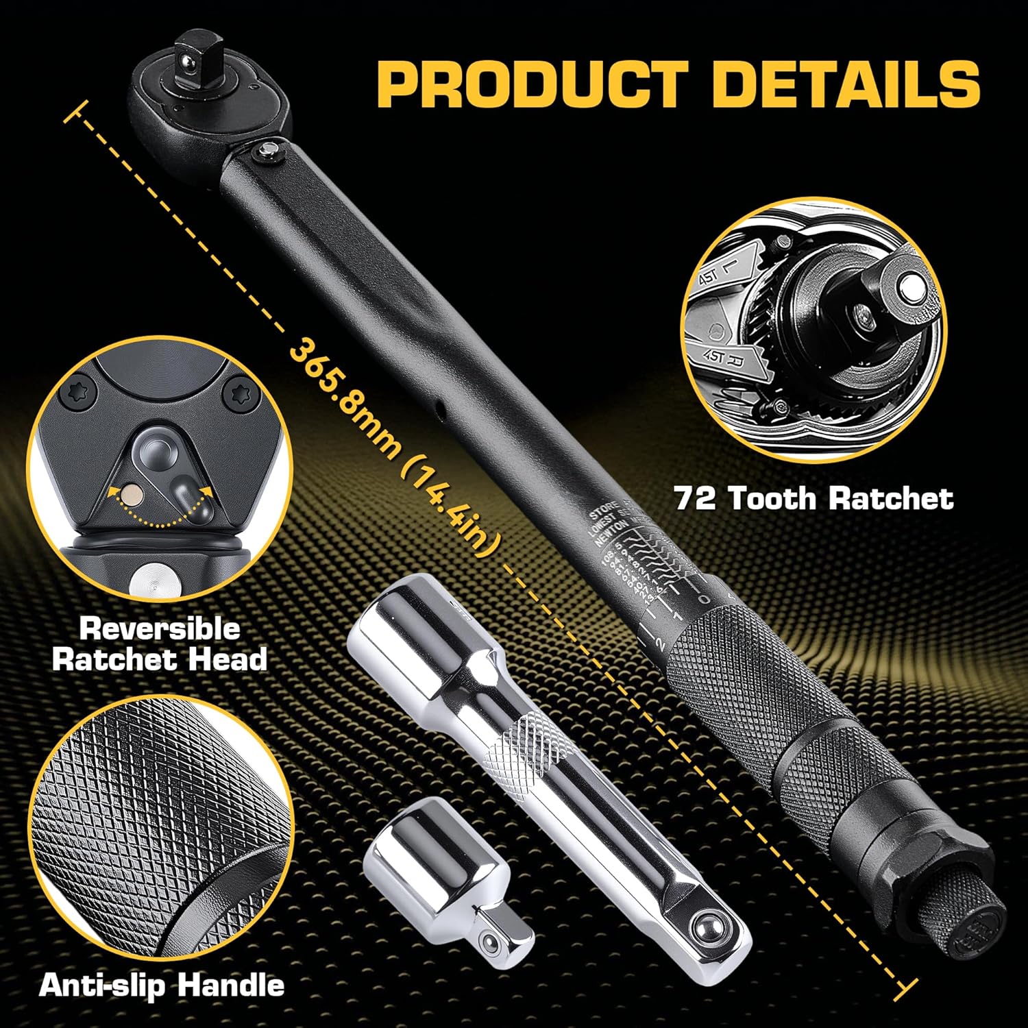 3/8 Drive Click Torque Wrench 10–80 Ft-Lb (13.6–108.5 Nm) – 3/8 Inch Torque Wrench for Car, Bike & Motorcycle Maintenance, Dual-Scale 72-Tooth Ratchet