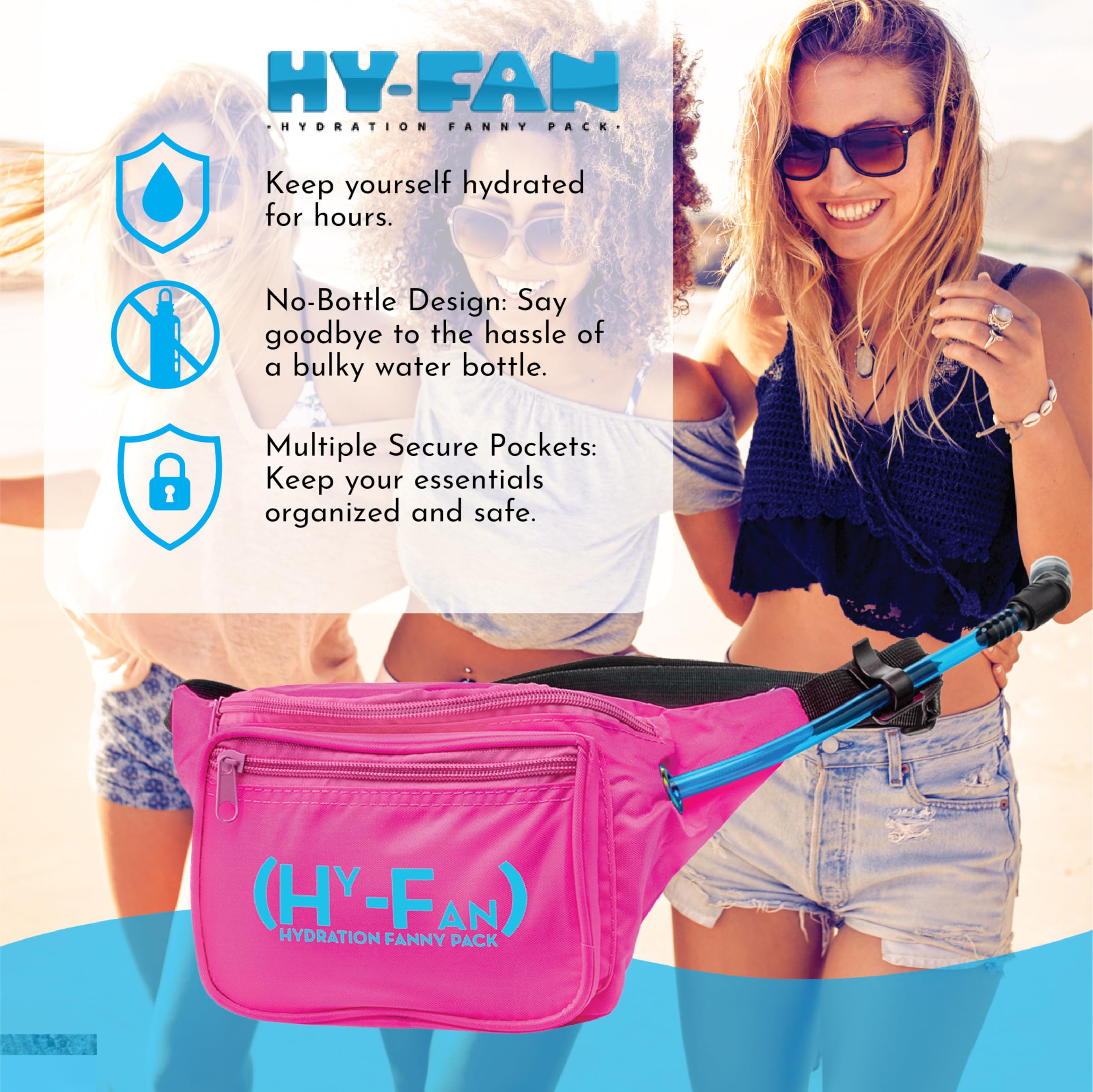 HY-FAN Hydration Fanny Pack z pęcherzem, 480 ml bez BPA, konstrukcja bez użycia rąk, bezpieczne kieszenie, idealna do atletycznych aktywności na świeżym powietrzu, podróży i nie tylko, dostępna w 6