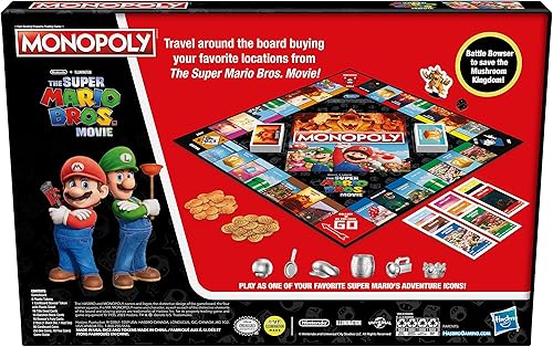 Miniatura 2 de Monopoly The Super Mario Bros. Movie Edition - Juego de mesa para niños, juegos familiares para fanáticos de Super Mario, mayores de 8 años