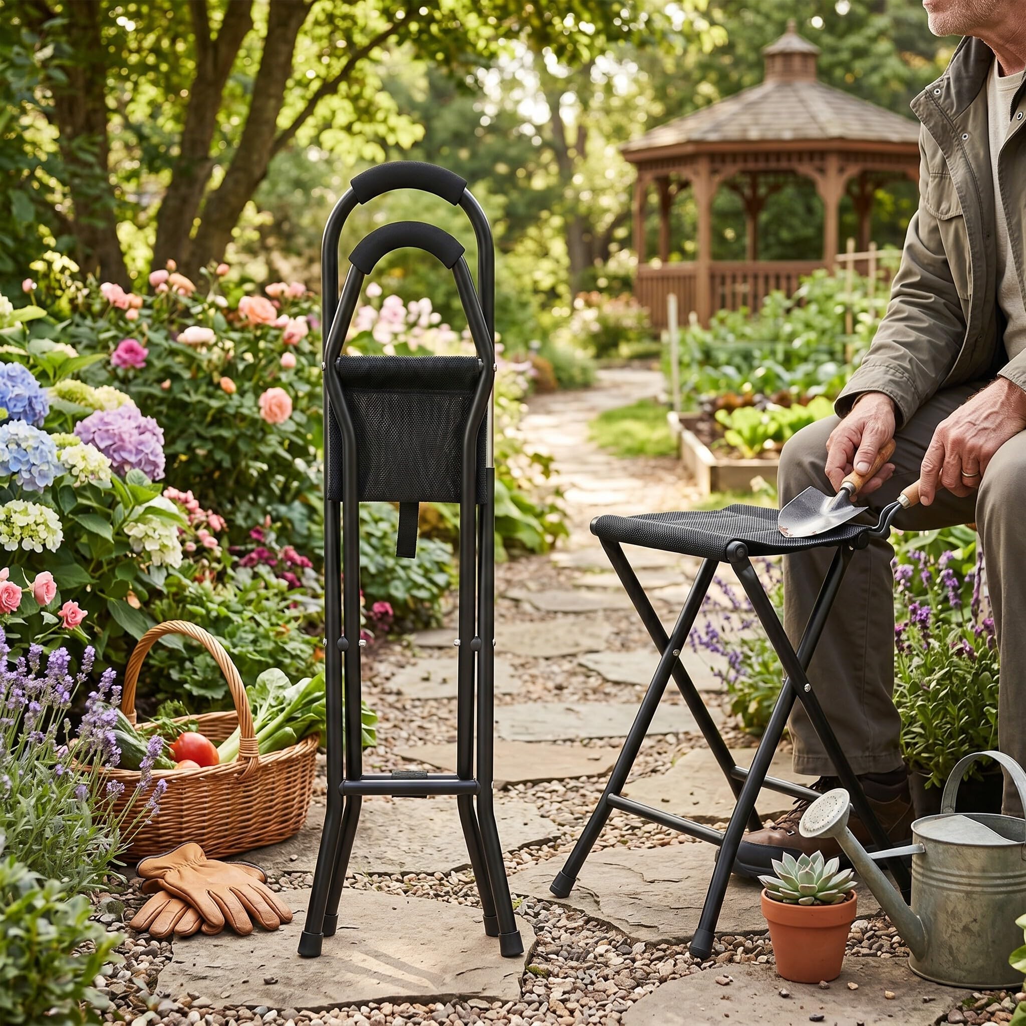 Bastón con Asiento, Silla Bastón Plegable Portátil, Sillas Bastón Plegables para Adultos, Bastones con Asiento para Hombres y Mujeres, Bastón y Taburete de Doble Uso para Personas