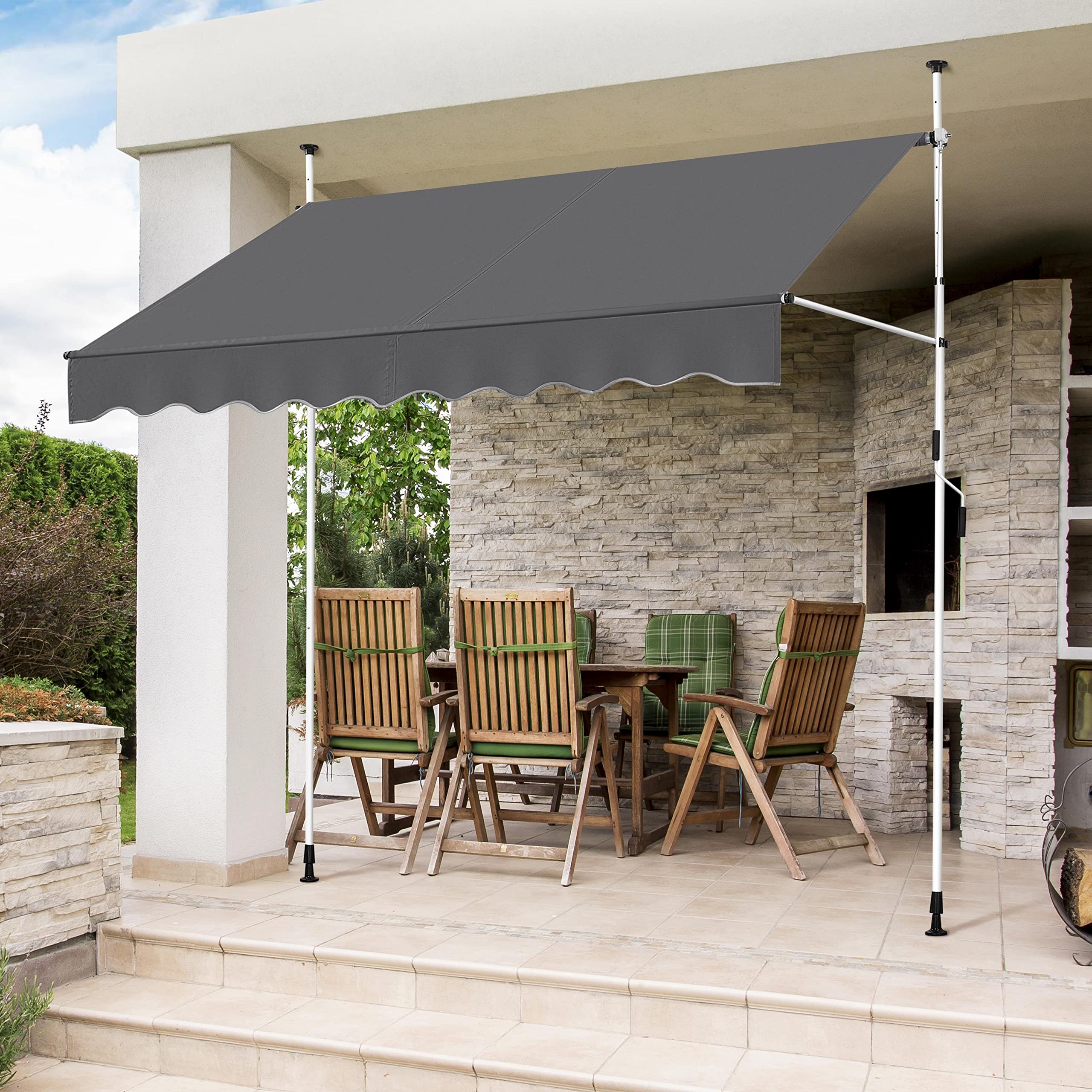 VEVOR Klemluifel 250 x 120 cm, balkonluifel met handslinger, zonneluifel, terrasoverkapping, zonsonderdak, in hoogte verstelbaar van 218 tot 309 cm, luifel voor terras/balkon/tuin, zwart