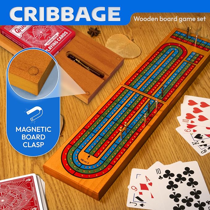 Juego de mesa Cribbage con almacenamiento de cartas miniatura 7