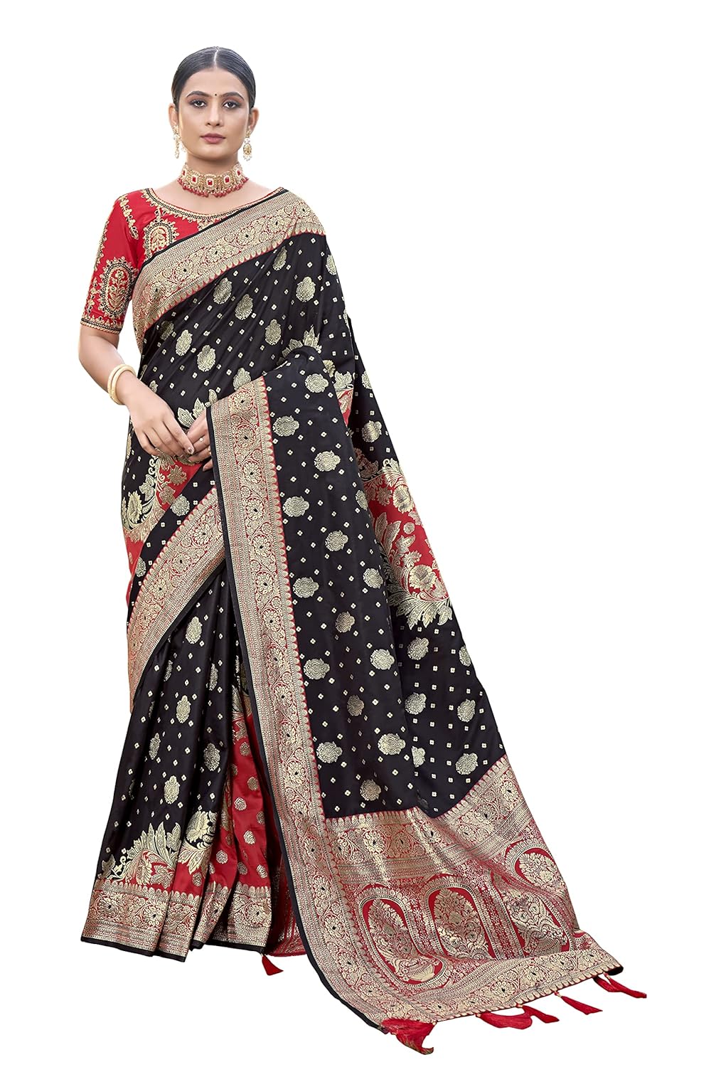 MANOHARI Most Trendy Jacquard Work Woven Saree with Unstitch Blouse Piece