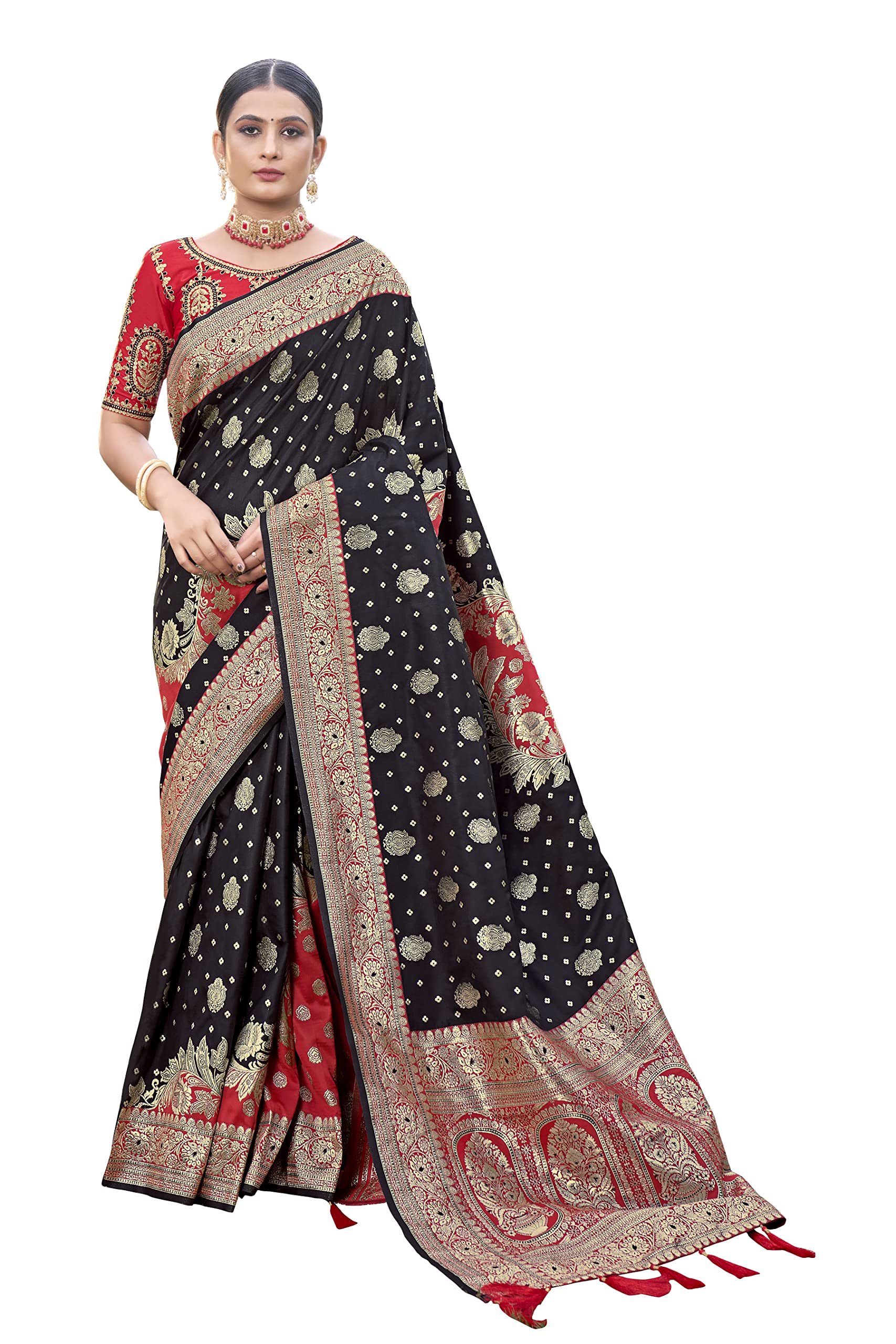 MANOHARI Most Trendy Banarasi Silk Woven Pattern Jacquard Saree for Women With Blouse Piece_MN1714