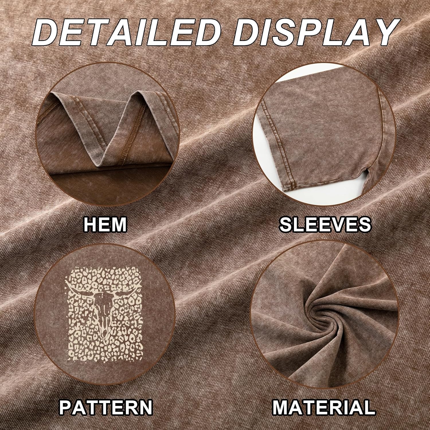 Western Cow Skull Shirts for Women Boho Cowgirl Shirt Vintage Acid Wash Tshirt Oversize Rodeo Graphic Tee Country Top - Image 6