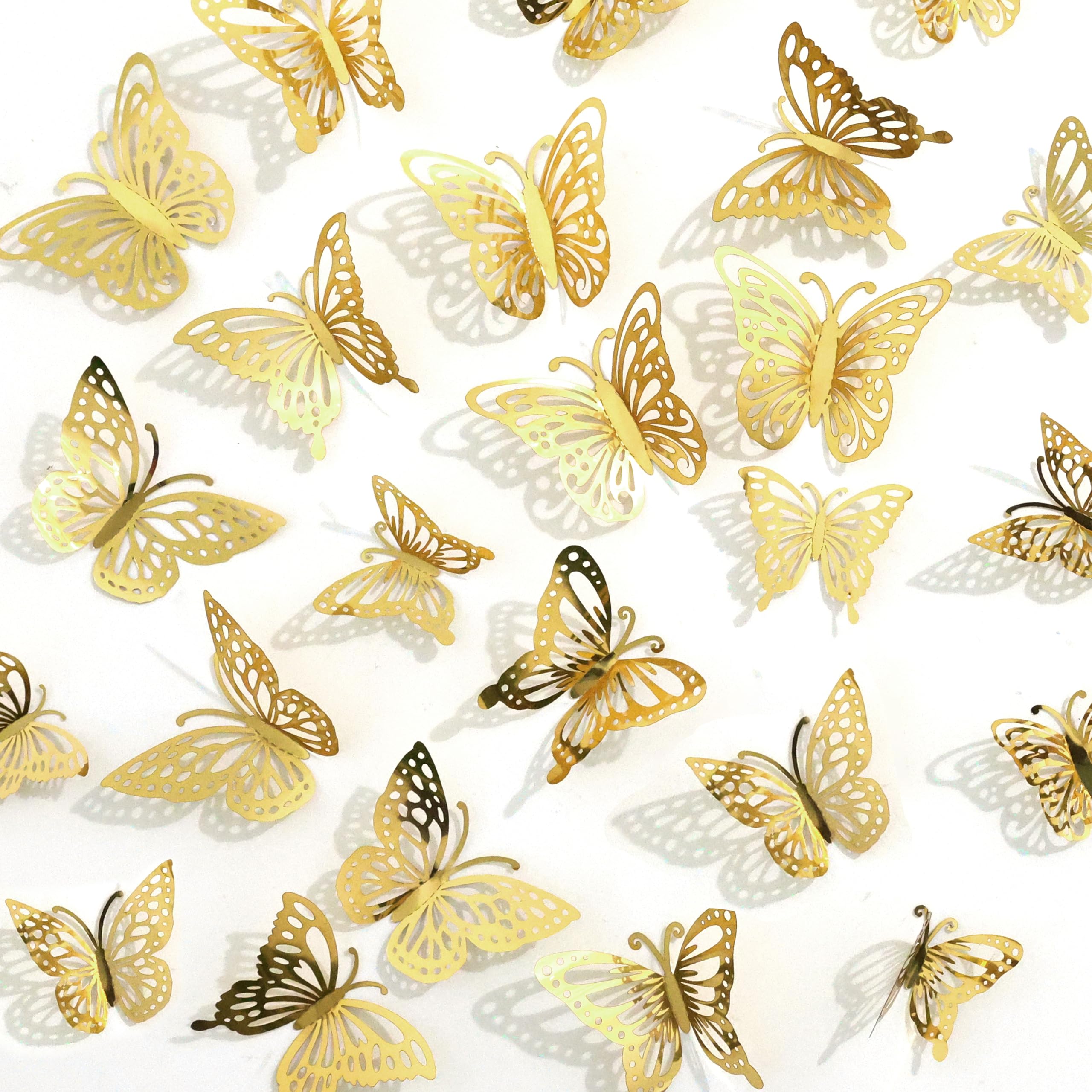 3D Mirror Metallic Butterfly Wall Decor, Gold, 48Pcs 4 Styles 3 Sizes, Removable Stickers Wall Decor Room Mural for Party Cake Decoration Kids Bedroom Nursery Classroom Wedding Decor DIY…