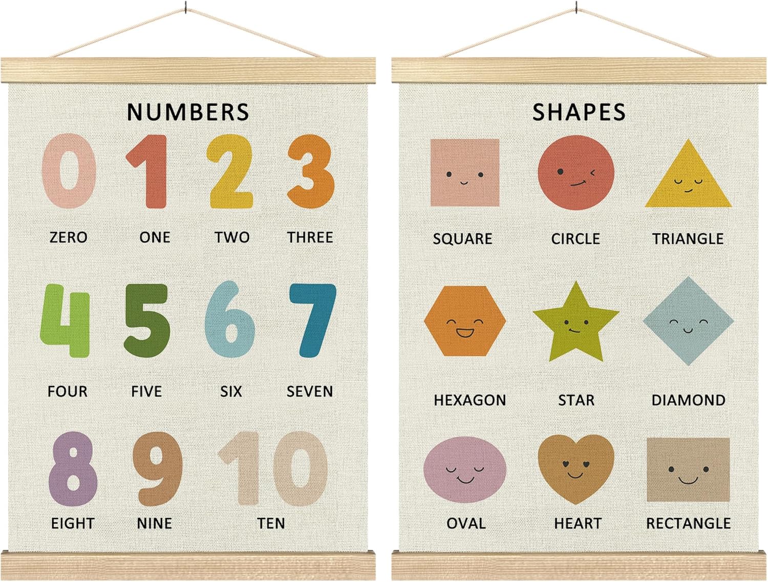 BCUANGD Classroom Wall Decor - Toddlers Kids Numbers Poster Hanger with Wood Frames Set of 2, Neutral Educational Wall Hanging Canvas Decor for Kids Room Nursery Home, 12x16 Inches