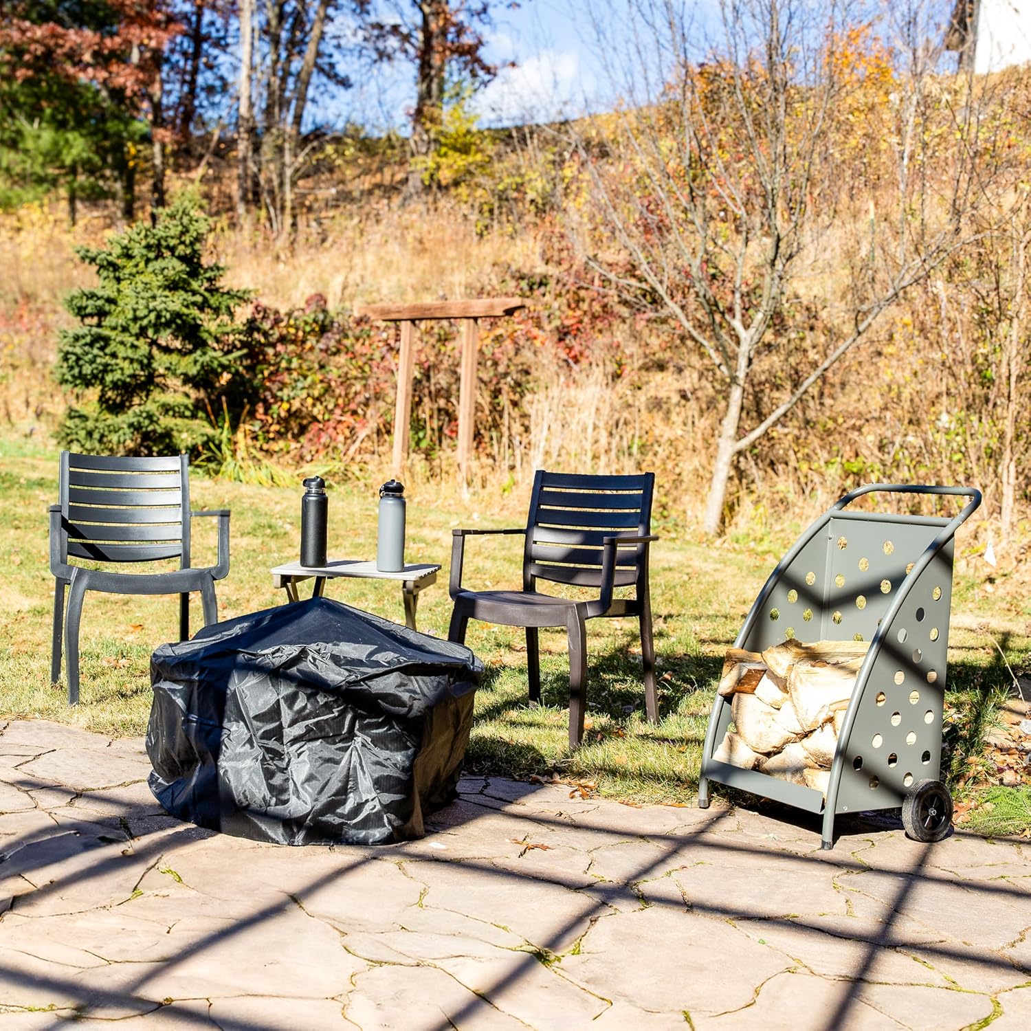 Sunnydaze Firewood Log Cart with Wheels - Indoor or Outdoor Firewood Rack - Gray Powder-Coated Steel - 110 lb Capacity - 34" H