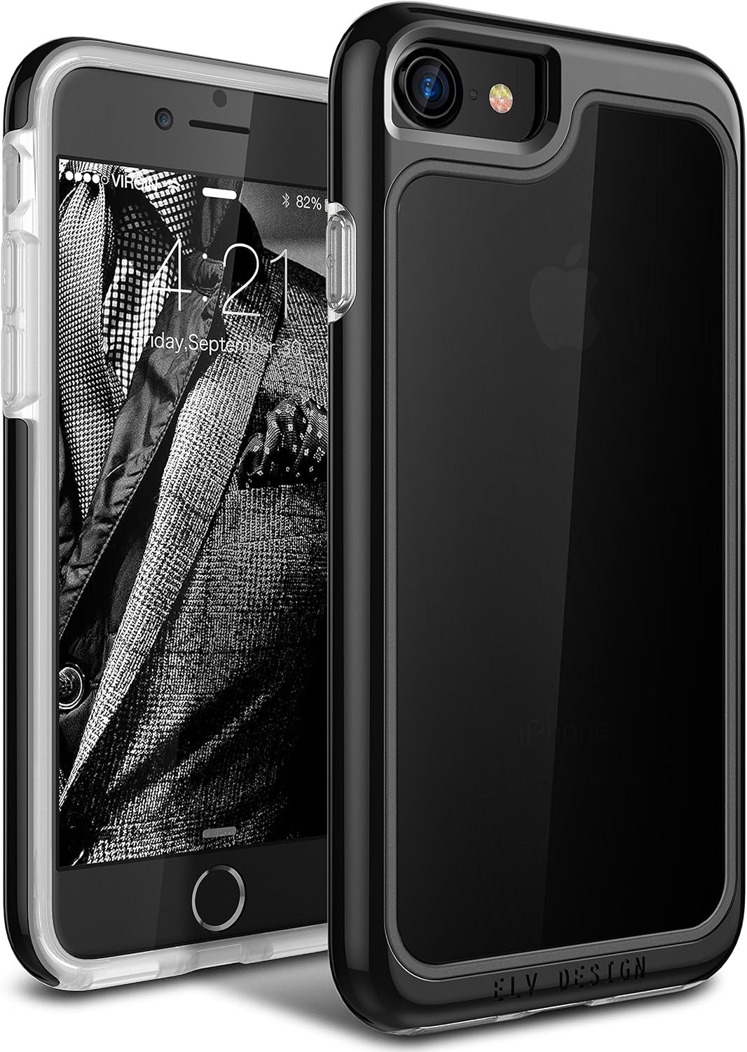 ELV Case for iPhone 7 iPhone 8 - Clear Case Anti-Scratch Crystal Series Slim Dual Layer Protective Shock Absorbent Case Cover for Apple iPhone 7 iPhone 8 [Black]
