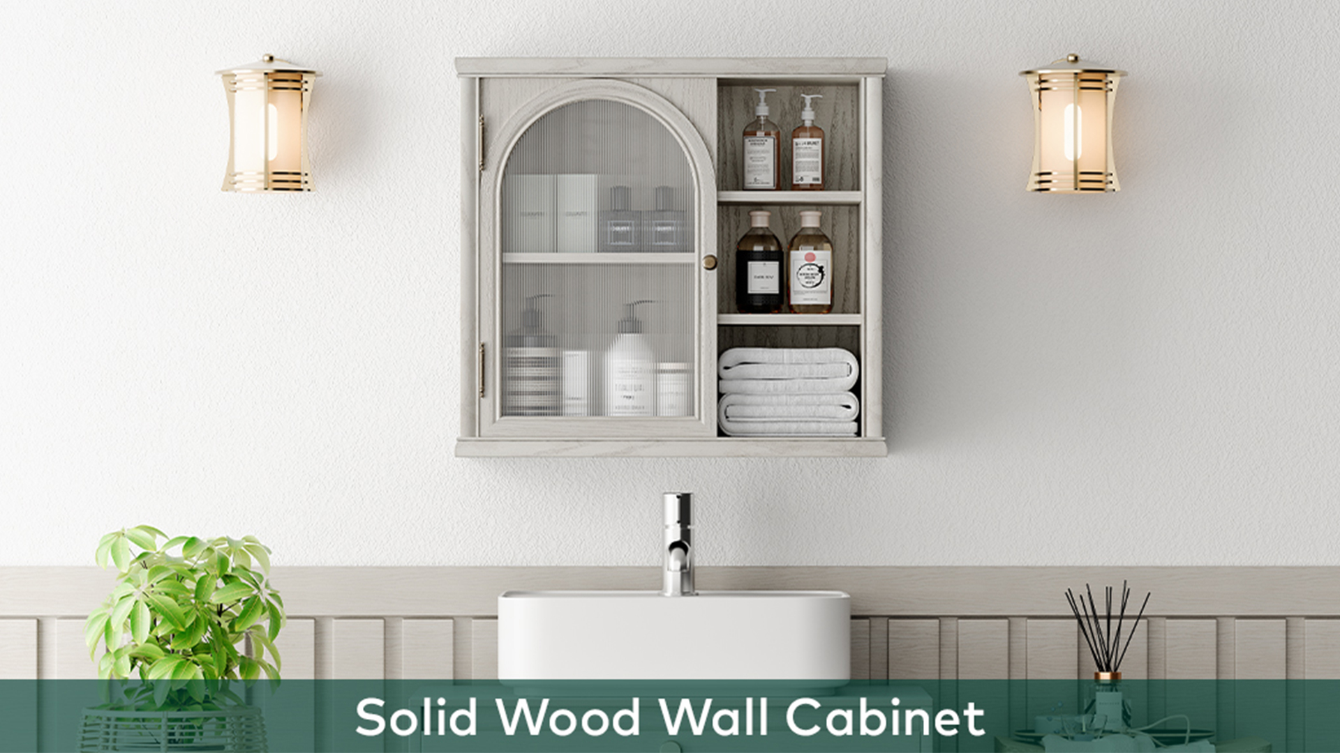 Armario de baño de madera maciza Chogori para montar en pared sobre el inodoro, almacenamiento para medicamentos con estantes ajustables, armario con puerta de acrílico y diseño arqueado cuadrado, 25,6" x 11" x 23,6", gris miniatura 7
