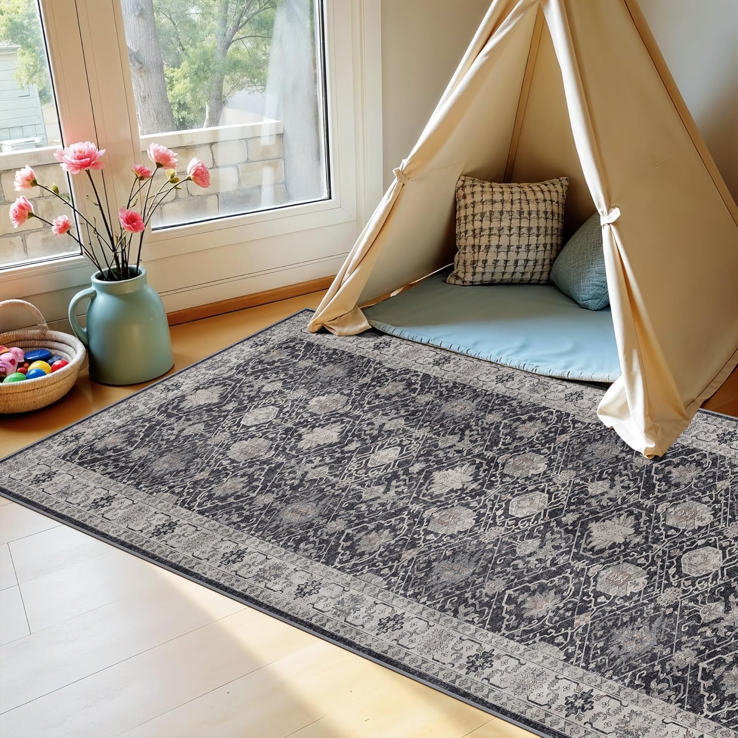 Washable 3x7 Entryway Runner Rug: Farmhouse Wide Kitchen Rug Soft Water Resistant Floor Mat for Bathroom Bedroom Nursery Non-Slip Indoor Carpet for Living Room Dining Room Hallway(3x7,Black) - Image 8