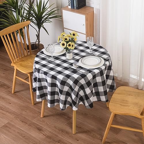 Paquete de 2 manteles redondos de poliéster impermeable a cuadros, 60 manteles para exteriores, mantel para prevención de manchas de aceite para