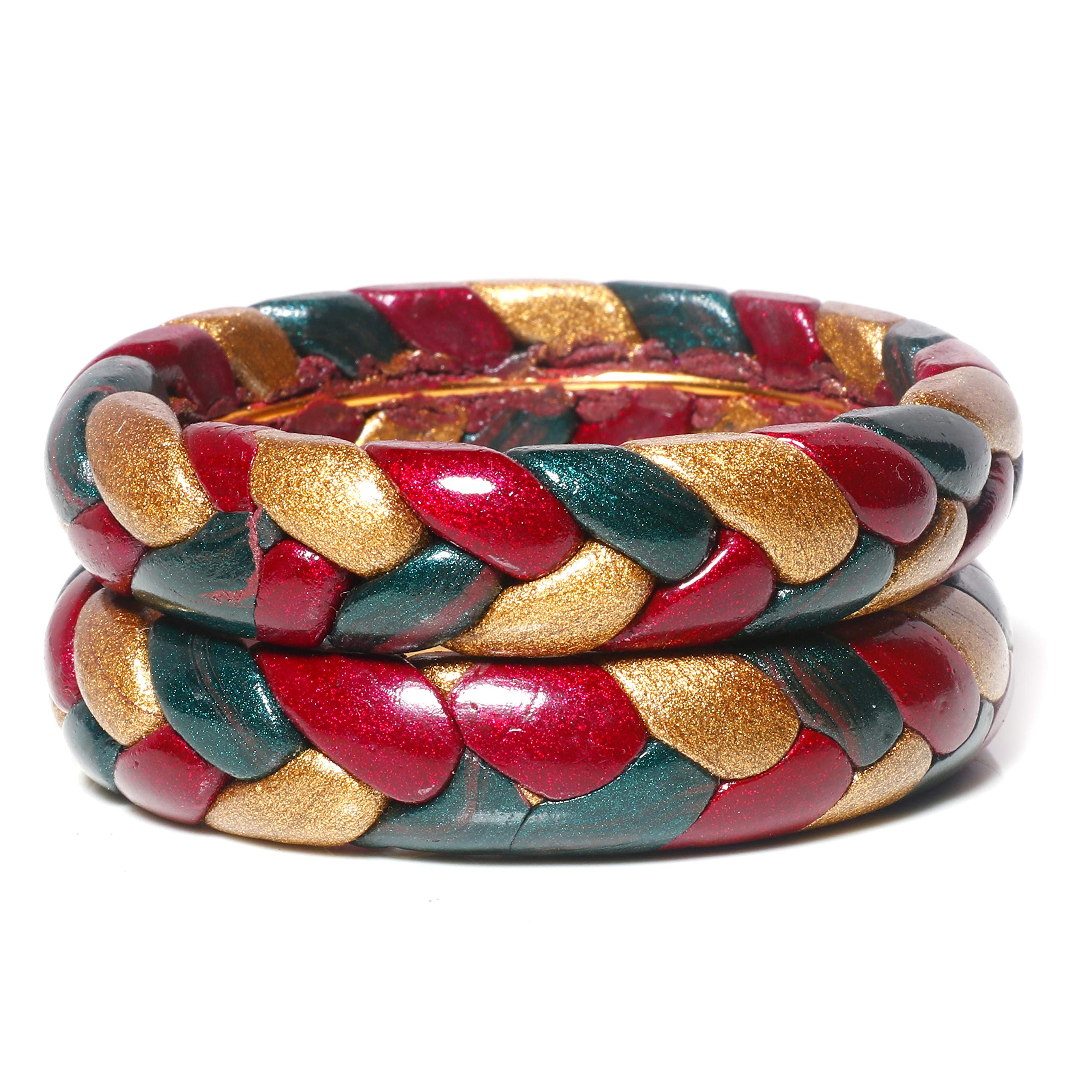 Suprimo Red Green Handemade Rajasthani Traditional Lakh Jaipuri Lac Bangles Women Set pack of 2
