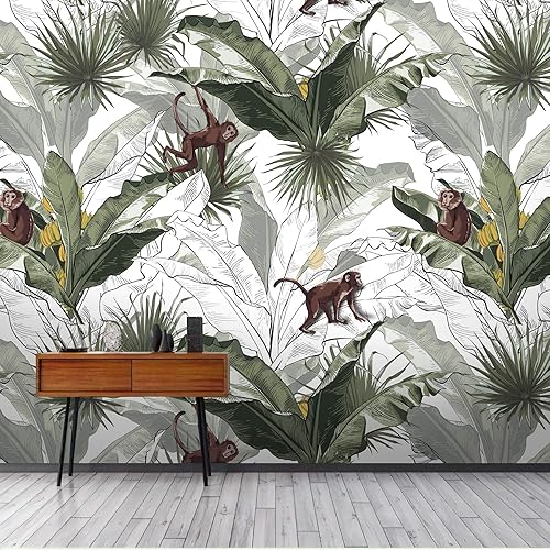 Miniatura 3 de Murwall Banana Leaf Wallpaper for Nursery Monkey Pattern Wall Mural Botanical Home Decor Cafe Design Livingroom Bedroom Entryway