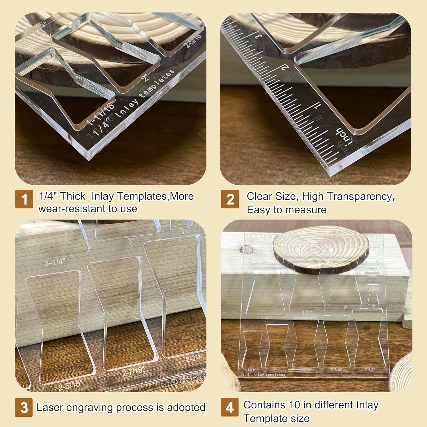 10 in 1 Woodworking Router Templates Set, Butterfly Bowtie Inlay Jig Template, Includes 1/4" Router Bushing Guide Liner, Nut and 1/4 Inch Router Bits for Wood DIY Craft Projects