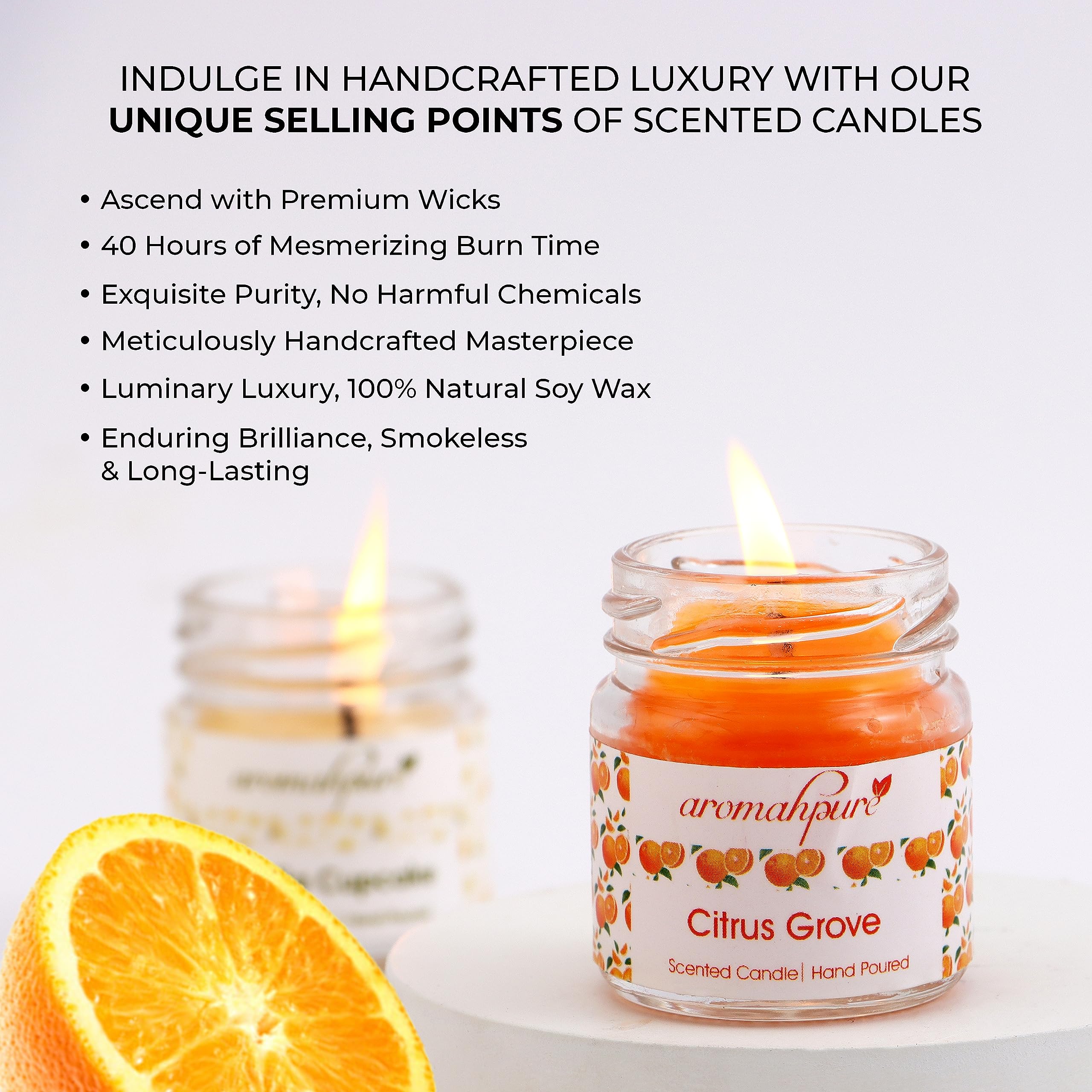 Aromahpure Scented Candles (35 Hours) (100% Natural Wax)- Handcrafted | Smoke Free | Citrus Grove, Earth Scents, Reminiscent, Sugar Cookies Fragrance Candles for Home & Gift Sets 4
