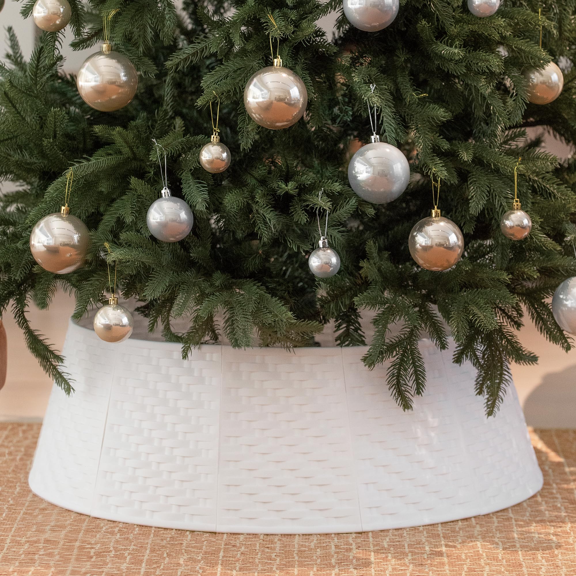 Copri Albero di Natale Base: Gonna per Albero Christmas Tree Skirt Collar in Plastica - 71cm Diametro Fondo - Simple Bianco