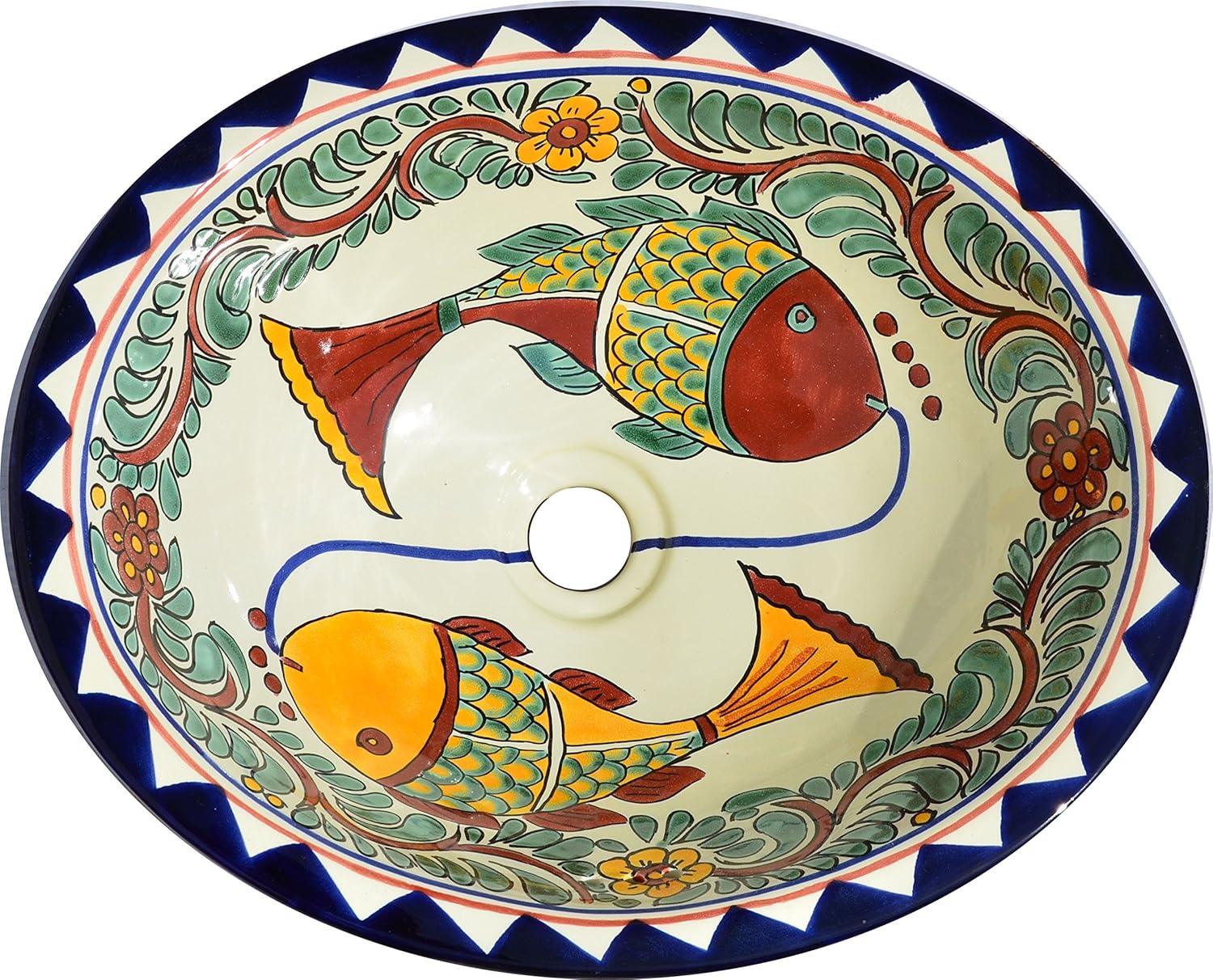 Talavera Mexican Handmade Ceramic Hand Painted Bathroom Sink Fish X34