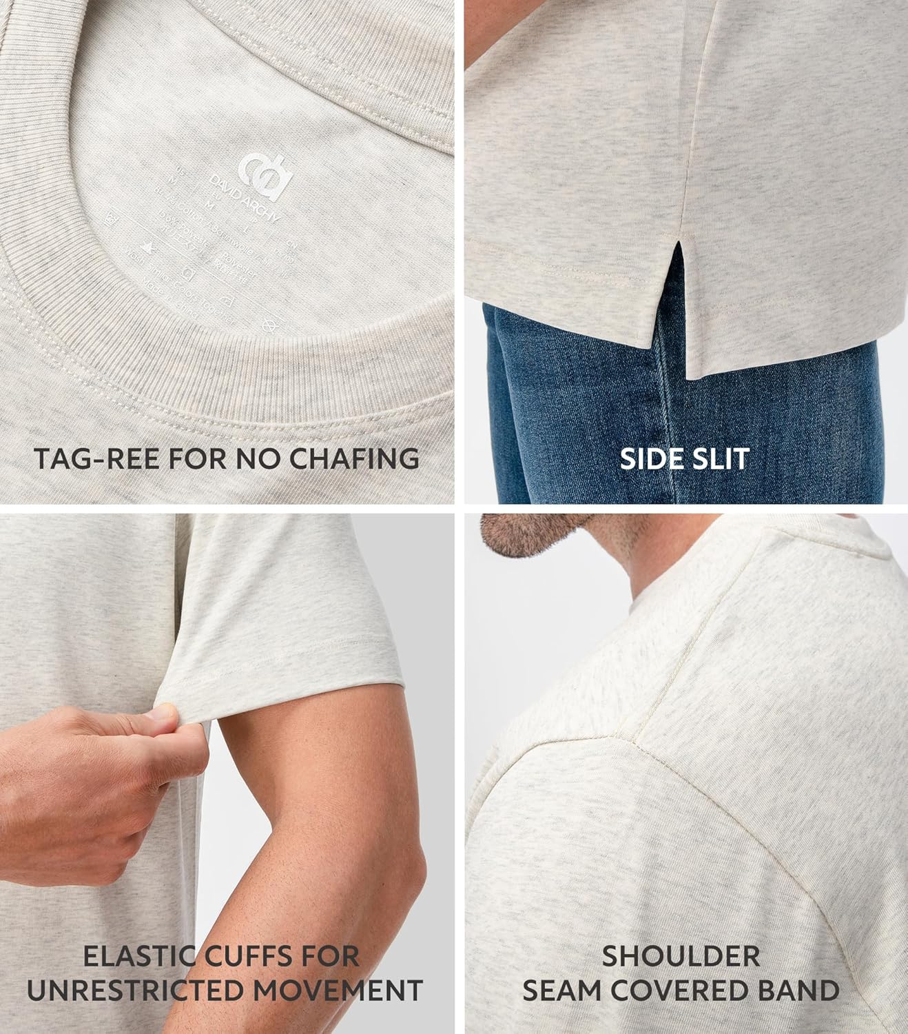 DAVID ARCHY Men's Heavyweight T-Shirt 260g Cotton Sorona Moisture-Wicking Shirts Stretch Side Slit Tees for Men 1-Pack - Image 6