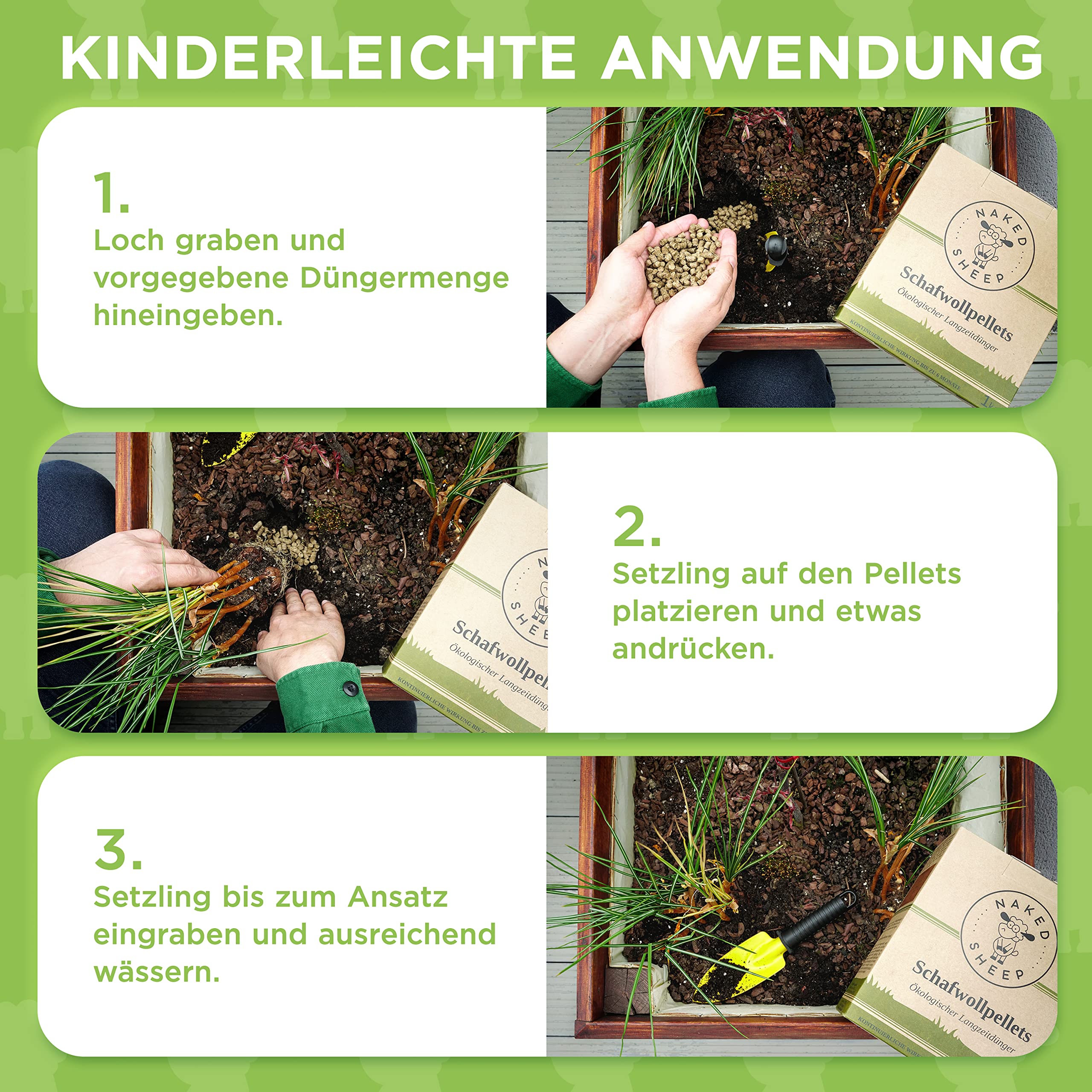 NAKED SHEEP Bio Universal Langzeitdünger aus Schafwolle, 5 kg organischer Dünger für Zimmerpflanzen, Tomaten, Gemüse und Gartenpflanzen - Bodenaktivator und Wasserspeicher