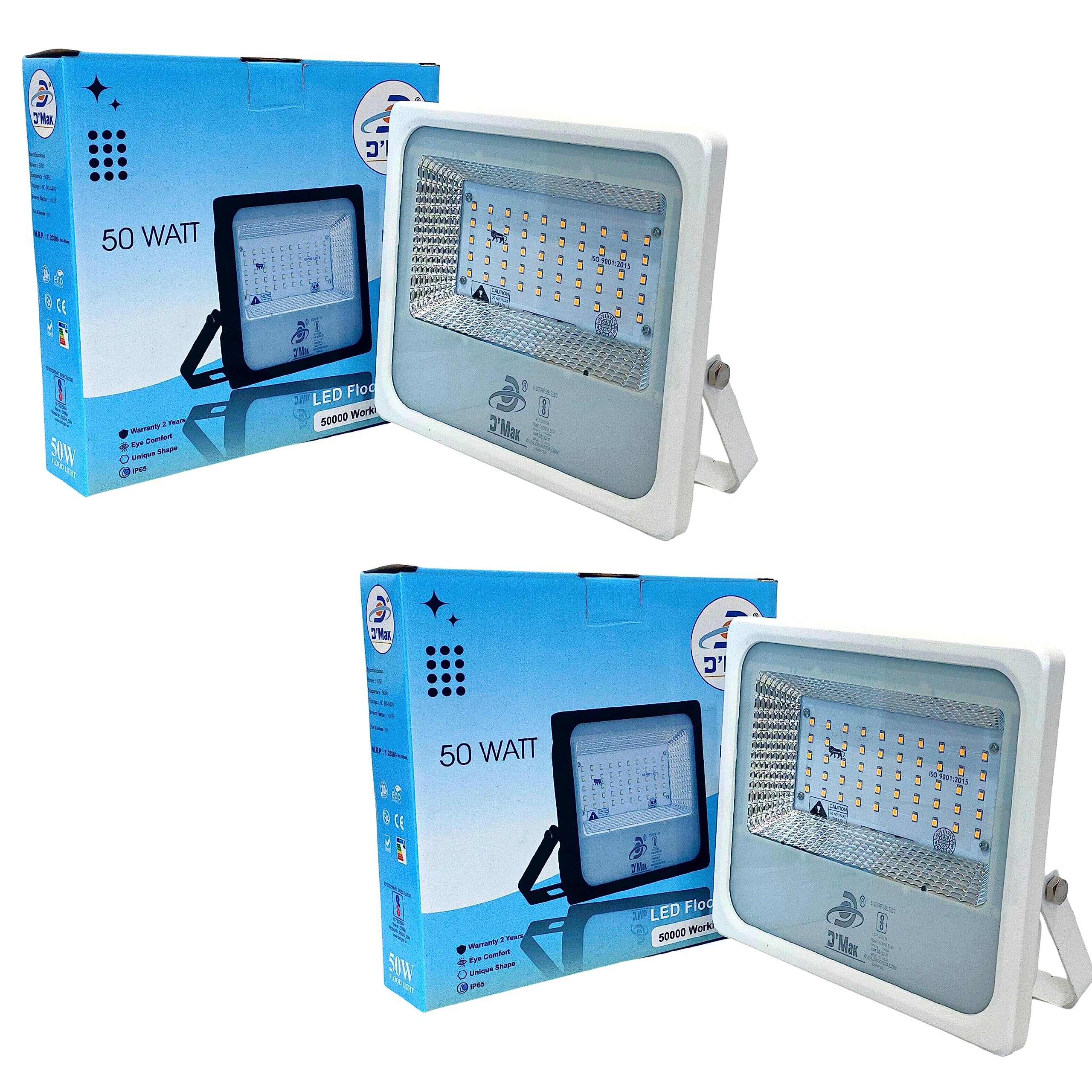D'Mak Aluminium 50 Watt Waterproof Warm White (Yellow) Led Flood Light for Outdoor Purposes(Slim Grey Body,Pack of 2)