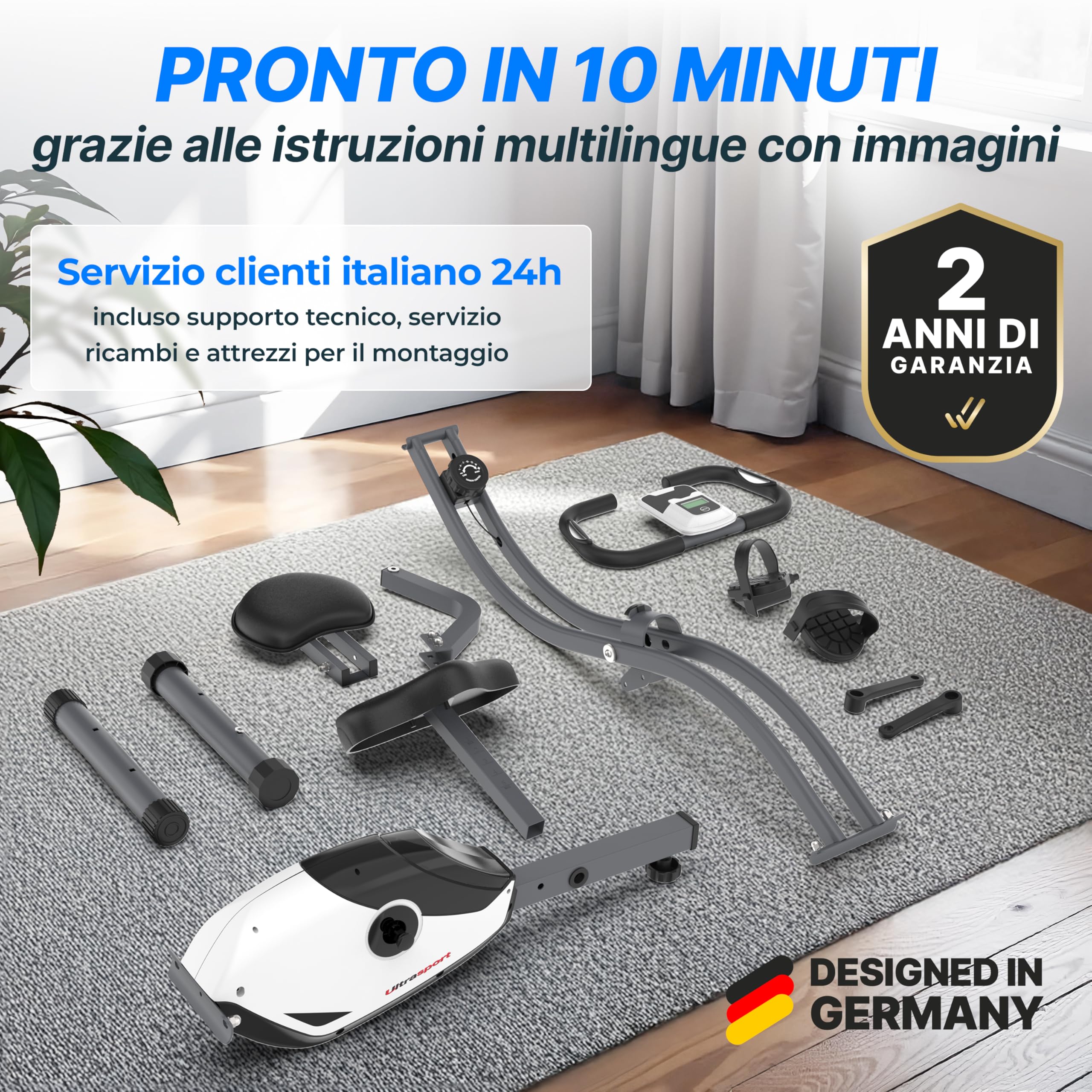 Ultrasport F-Bike Cyclette da Casa Pieghevole I Cyclette Pieghevole da Casa fino a 130 KG con Sella Extra Confortevole, LCD Display e Sensori delle Pulsazioni, Cyclette da Camera