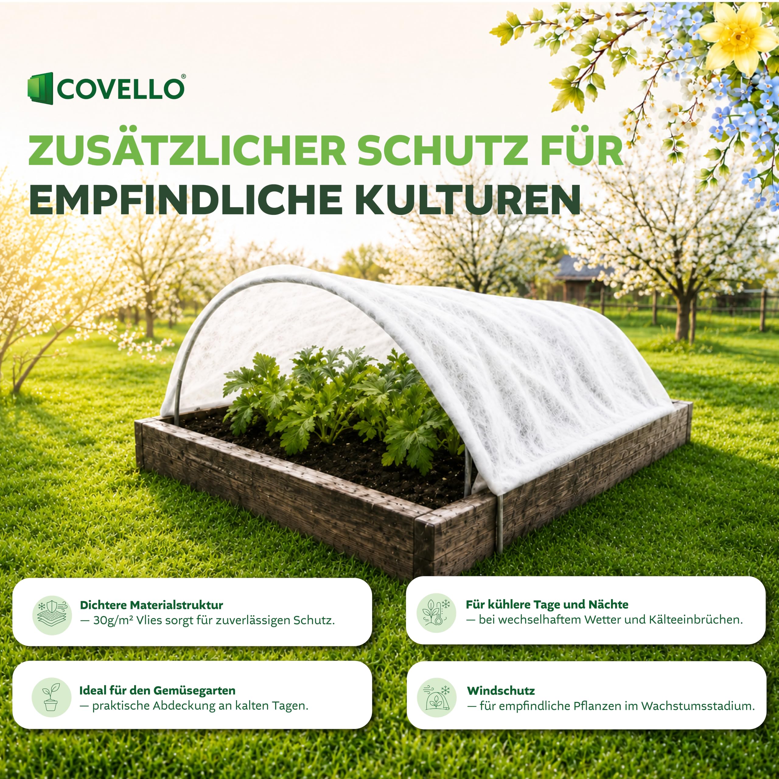 Covello Manta Termica para Plantas, Tejido agrícola de Invierno 30g/m²