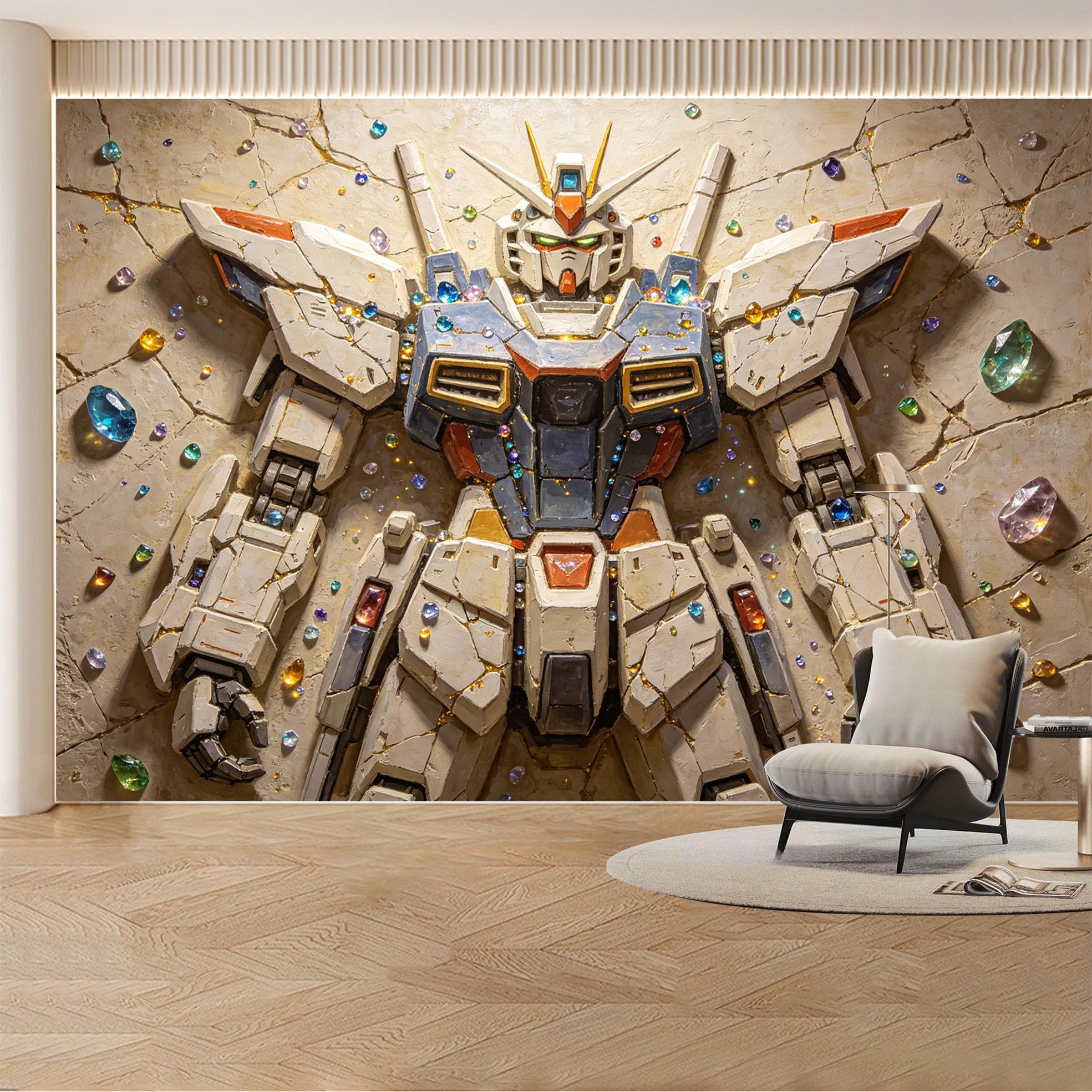 Custom Wall Mural Wallpaper Mecha Robot 3D Effect Modern Wall Decor Large Wall Art Futuristic Industrial Style Removable SelfAdhesive Large Photo for Living Room， Bedroom， Office