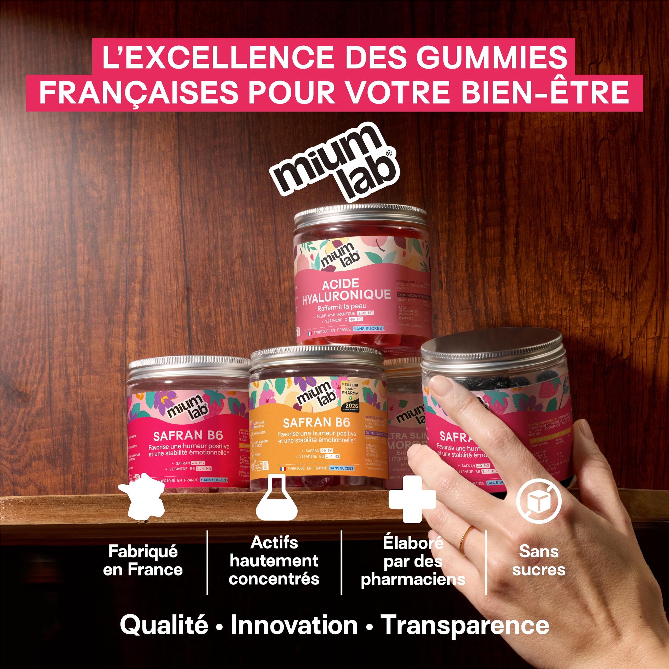 Mium Lab - Gummies Safran Hautement dosé (40mg) et Vit B6 sans sucres - Enfants et Adultes - Formule exclusive - Programme 3 à 6 semaines - Saveur Fraise - Fabriqué en France