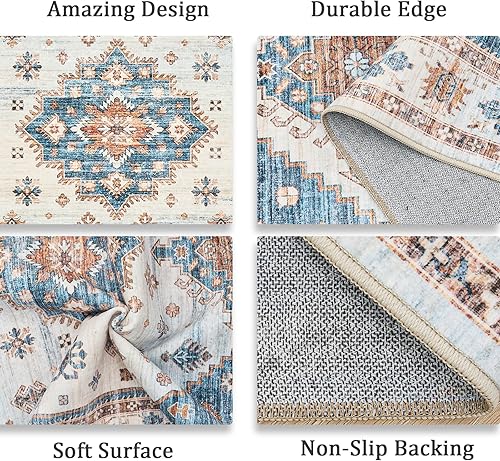Miniatura 49 de Alfombras de área de 8 x 10 pies para sala de estar, vintage lavable con parte trasera antideslizante, resistente a las manchas, alfombra de área