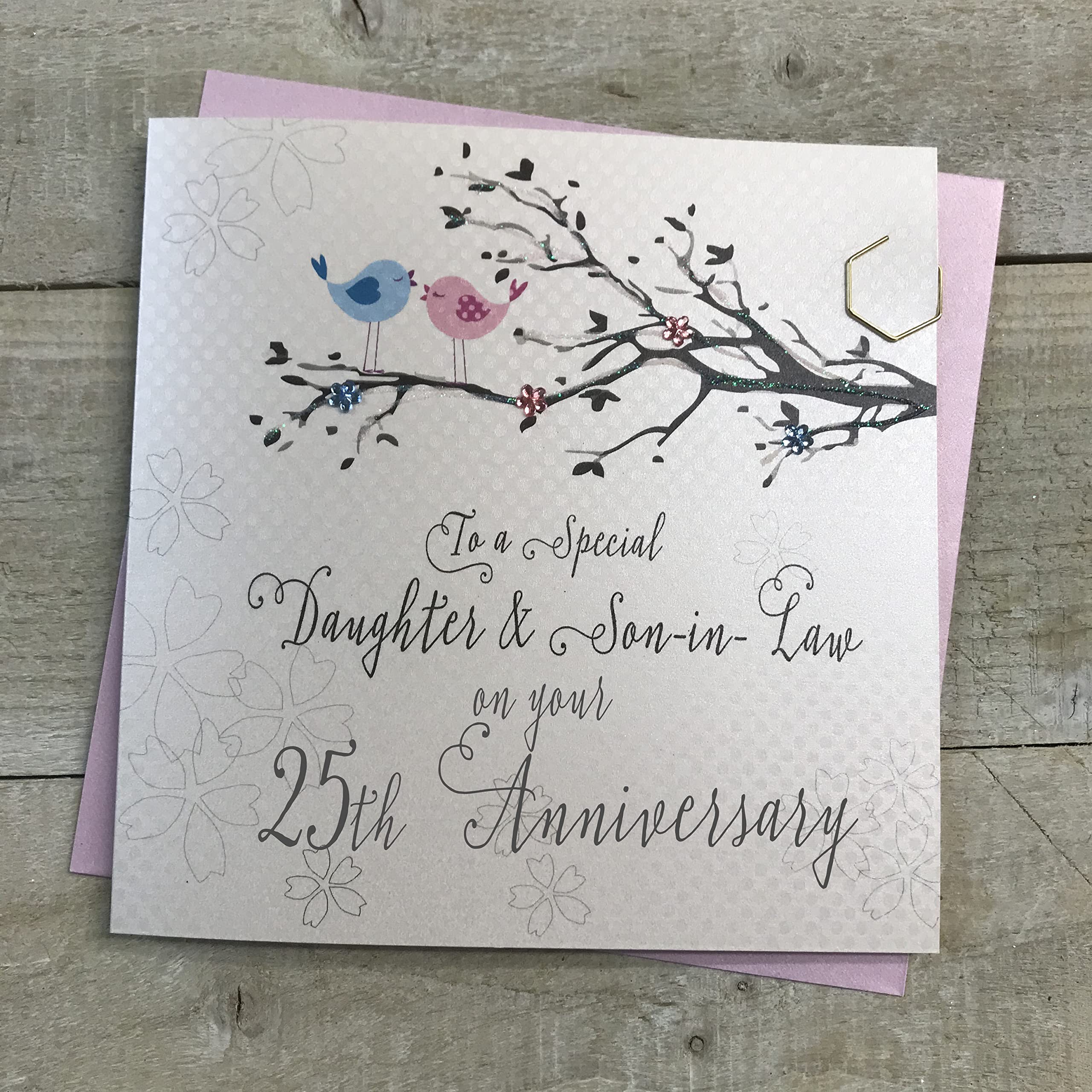 WHITE COTTON CARDS Daughter & Son-in-Law 25th Wedding Anniversary Card Birds and Tree branch