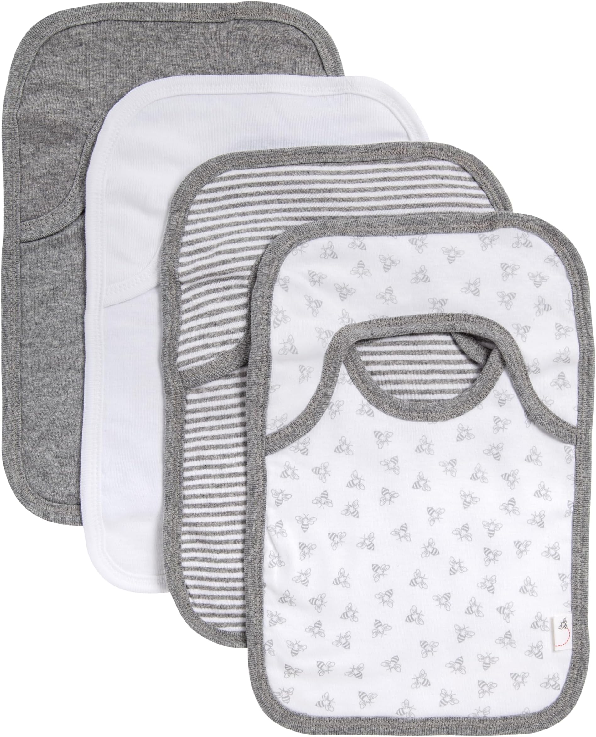 Burt's Bees Baby - Bibs, 4-Pack Lap-Shoulder Drool Cloths, 100% Organic Cotton with Absorbent Terry Towel Backing 4-Pack Grey LY11178-HTG-OS