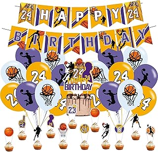 24 Basketball Birthday Party Supplies,Party Decorations Set Include Banner,Balloons,Cake Cupcake Toppers,for Boys Girls Theme Basketball Party.