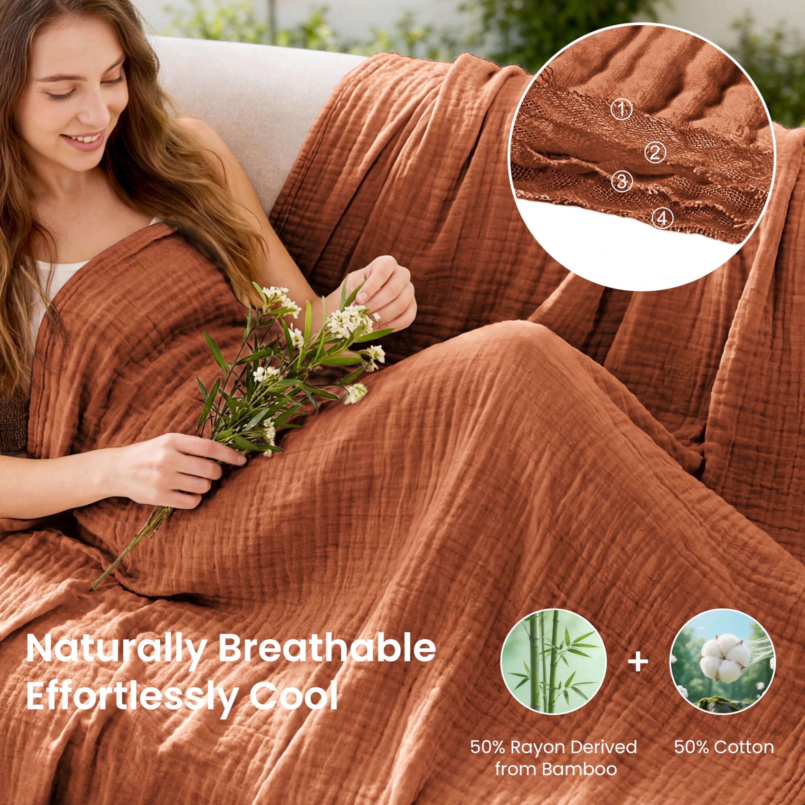 Amazon.com: Love's cabin Cooling Muslin Throw Blanket, 50% Rayon