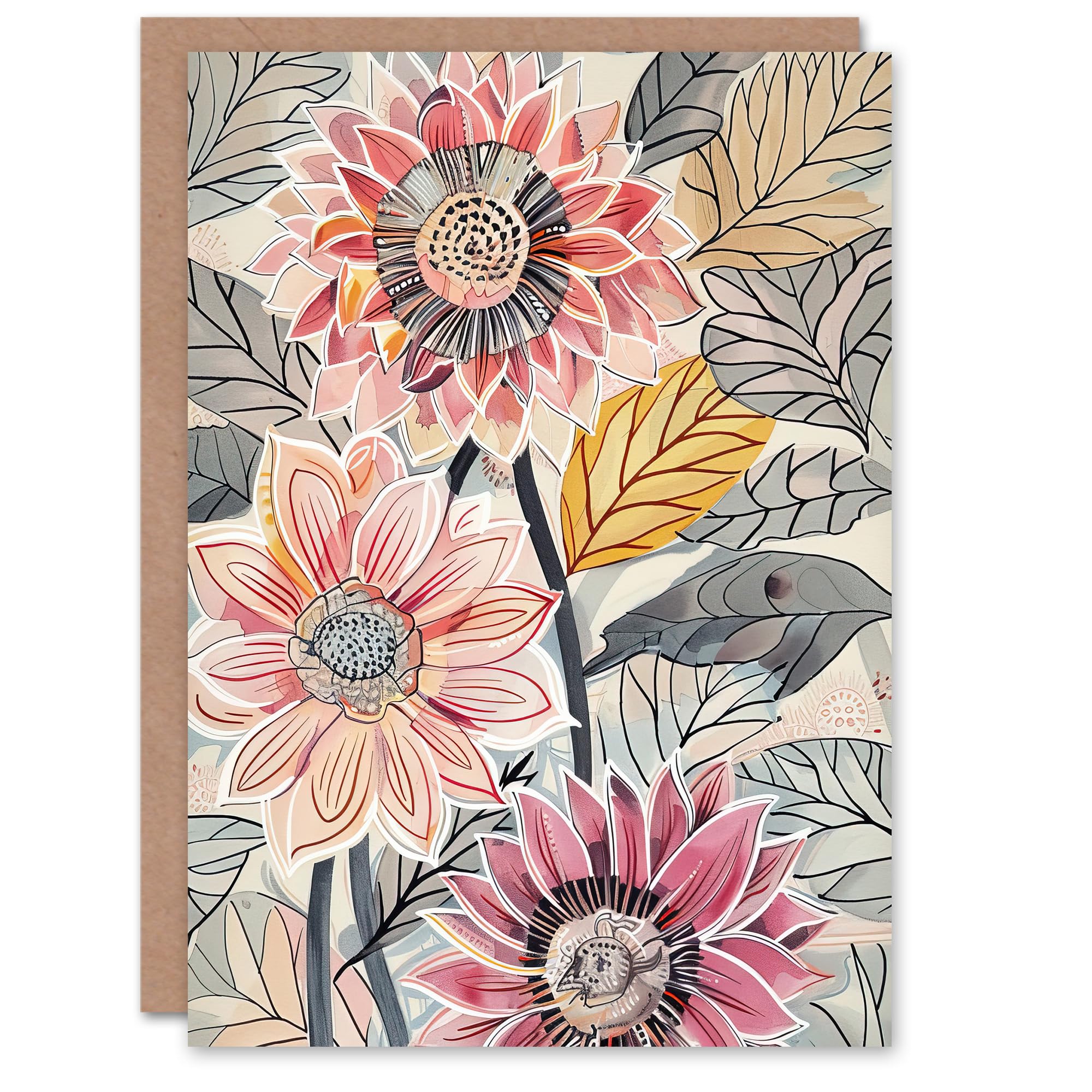 Artery8 Greeting Card Pink Dahlia Flowers Artwork Bright Fresh Floral For Her Woman Birthday Card