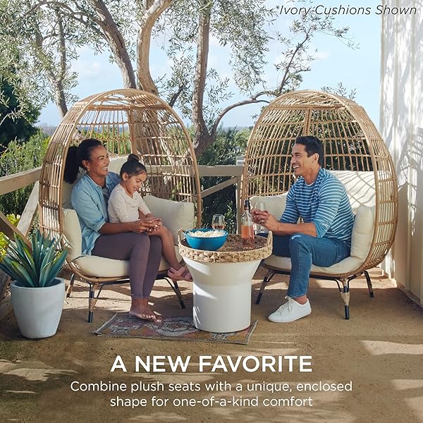 Best Choice Products Wicker Egg Chair, Oversized Indoor Outdoor Lounger for Patio, Backyard, Living Room w/ 4 Cushions, Steel Frame, 440lb Capacity - Navy