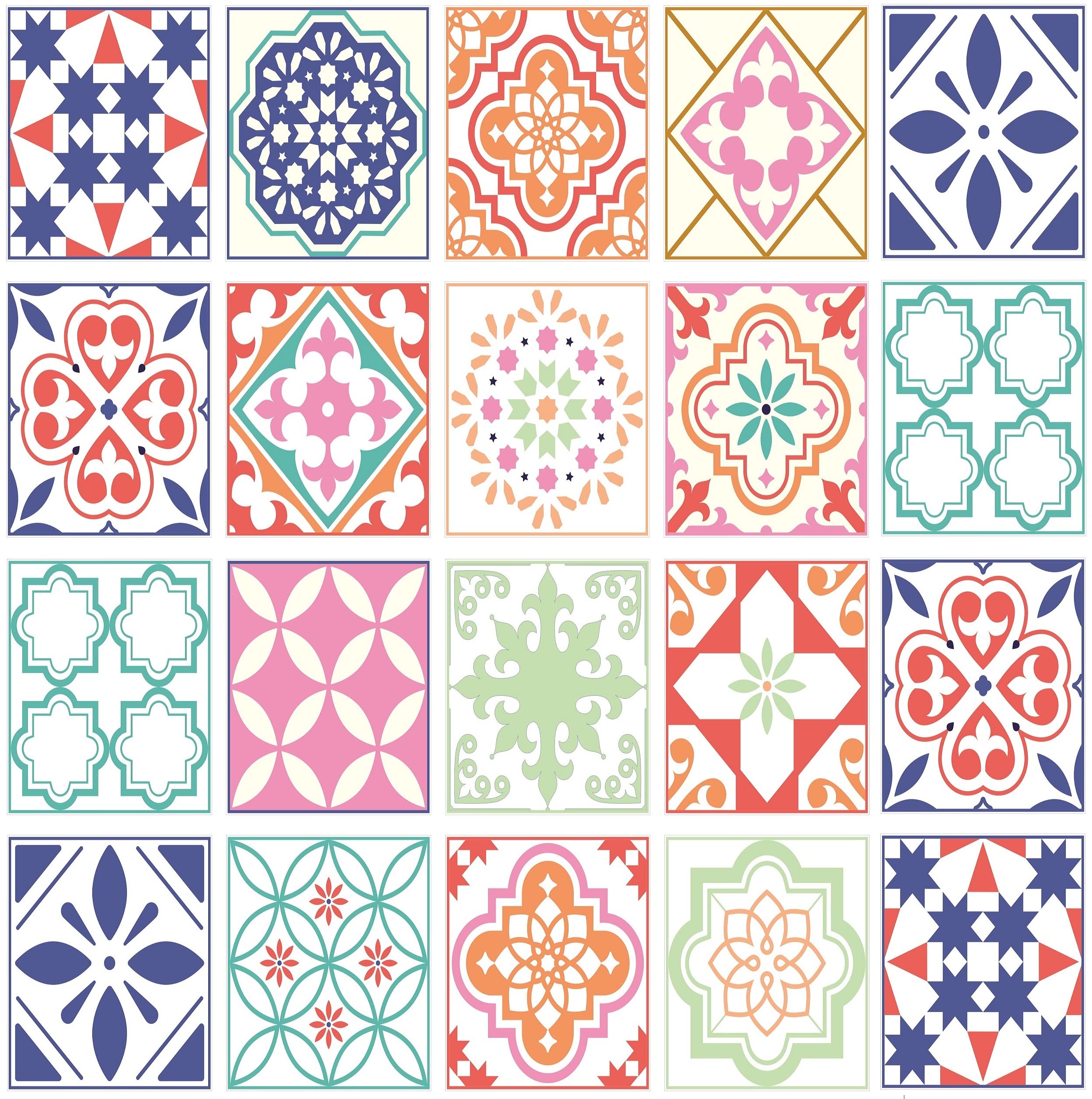 Bolsover Designs Mosaic Tile Stickers Pack of 16, for 200mm x 250mm / 20cm x 25cm / 8 x 10 Inch, Waterproof for Kitchen & Bathroom GT27, Multicolour