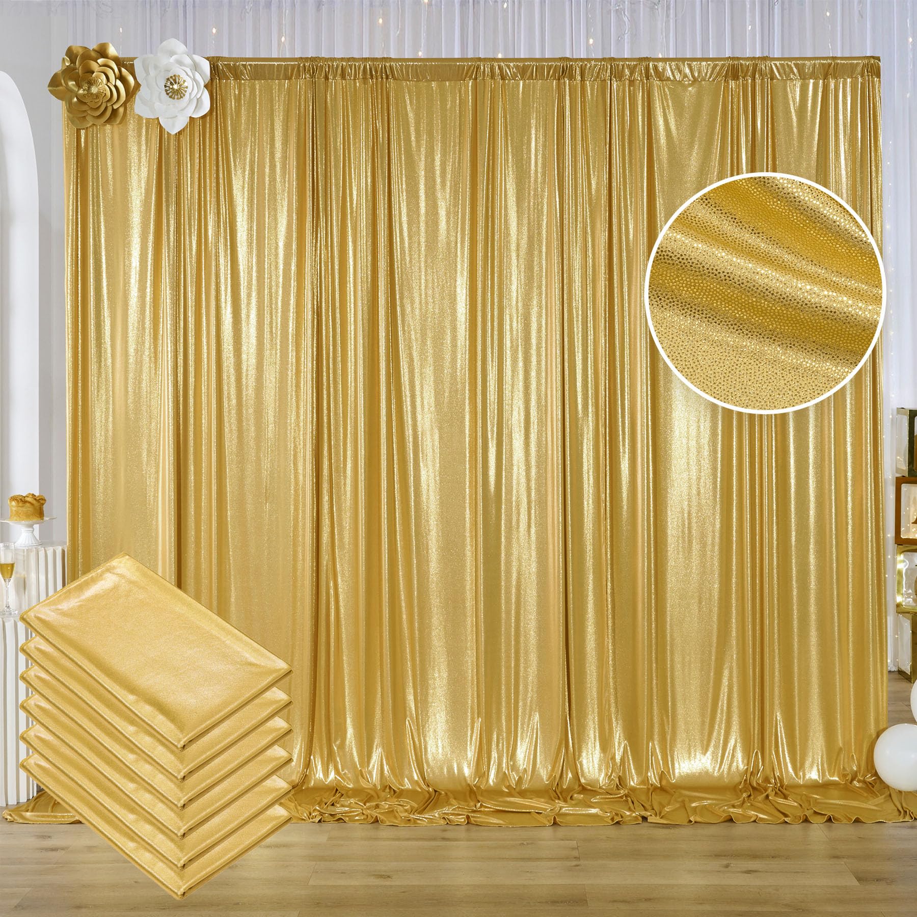 30ftx10ft Gold Backdrop Curtain for Parties, Wrinkle Free Glitter Photo Backdrop Drapes 6 Panels 5x10FT Shimmer Back Drop Cloth for Wedding Birthday