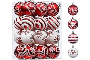 Valery Madelyn Christmas Ornaments Set: Red and White Shatterproof Xmas Tree Decorations